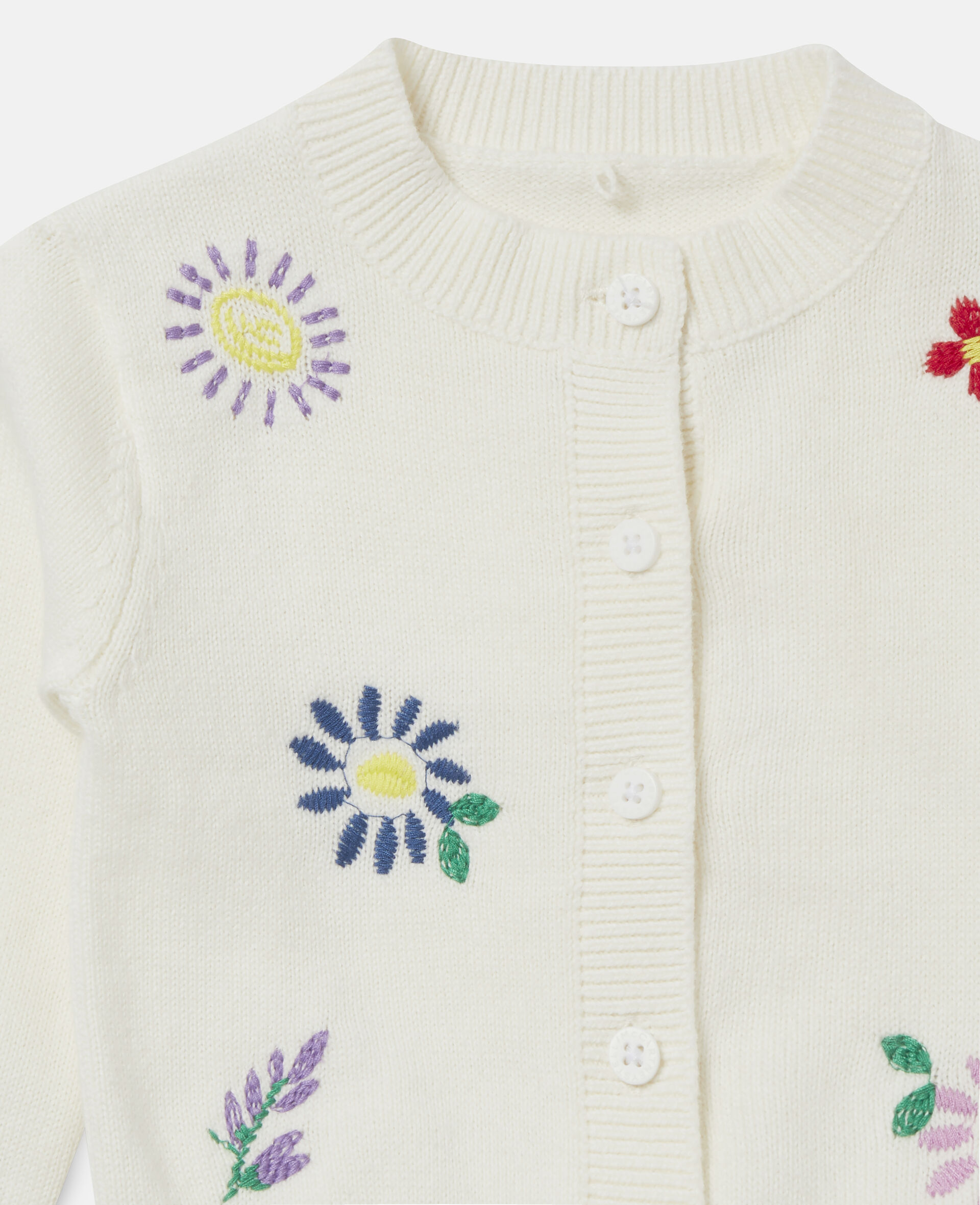Embroidered Flowers Cardigan-White-medium