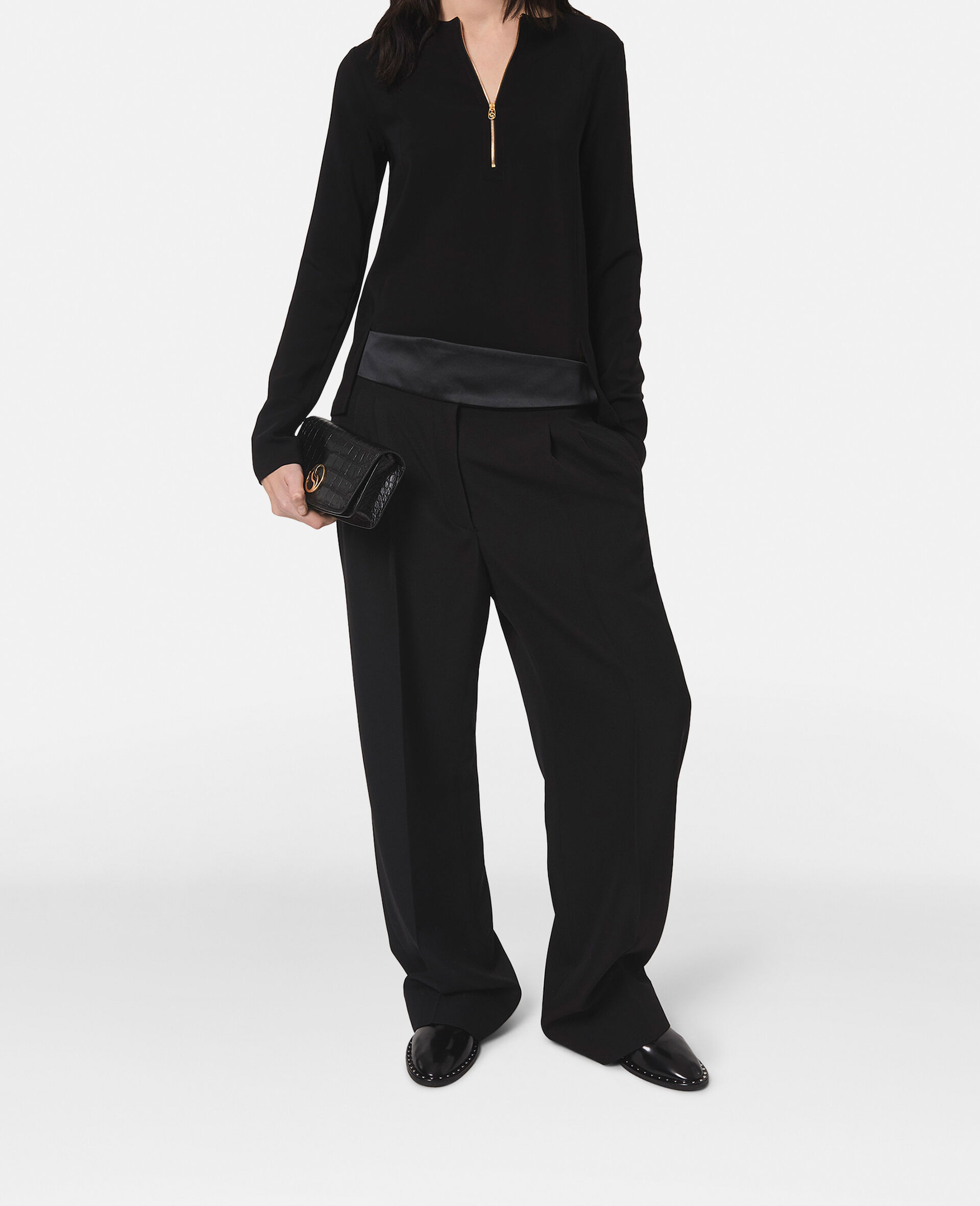 Arlesa Double Split Hem Zip Blouse-Black-model