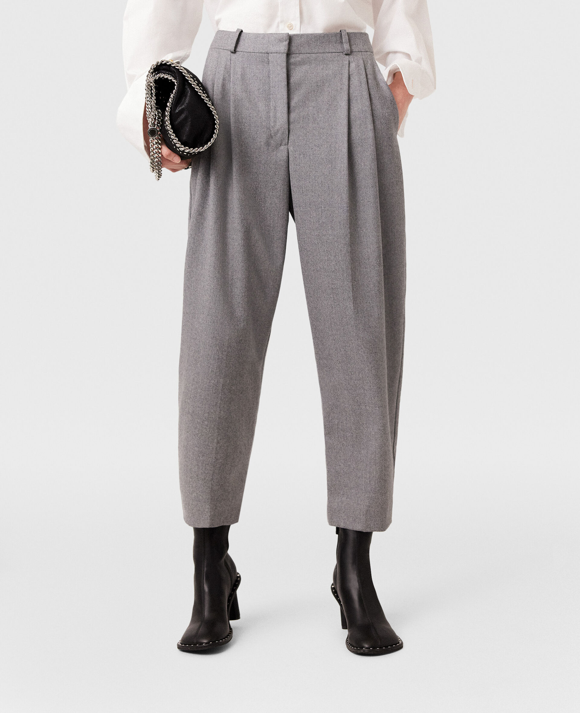 Pleated High-Rise Wool Trousers-Blue-large image number 3