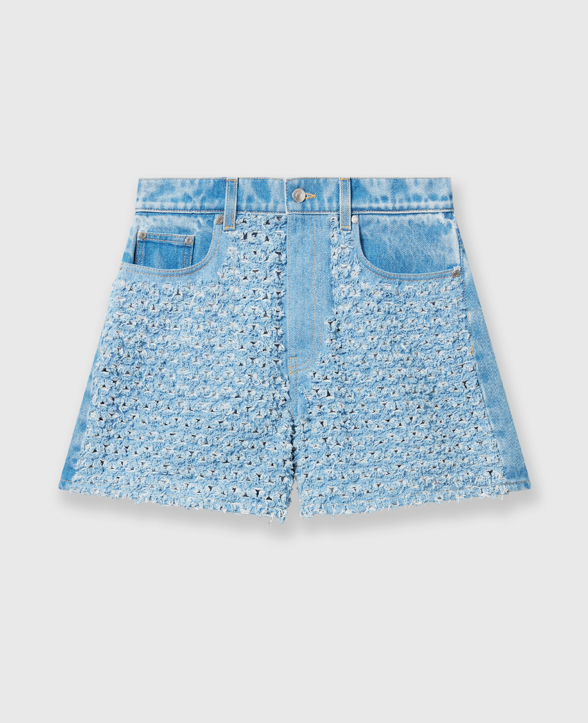 Mid-rise Denim Bouclé Shorts-Blue-large image number 0