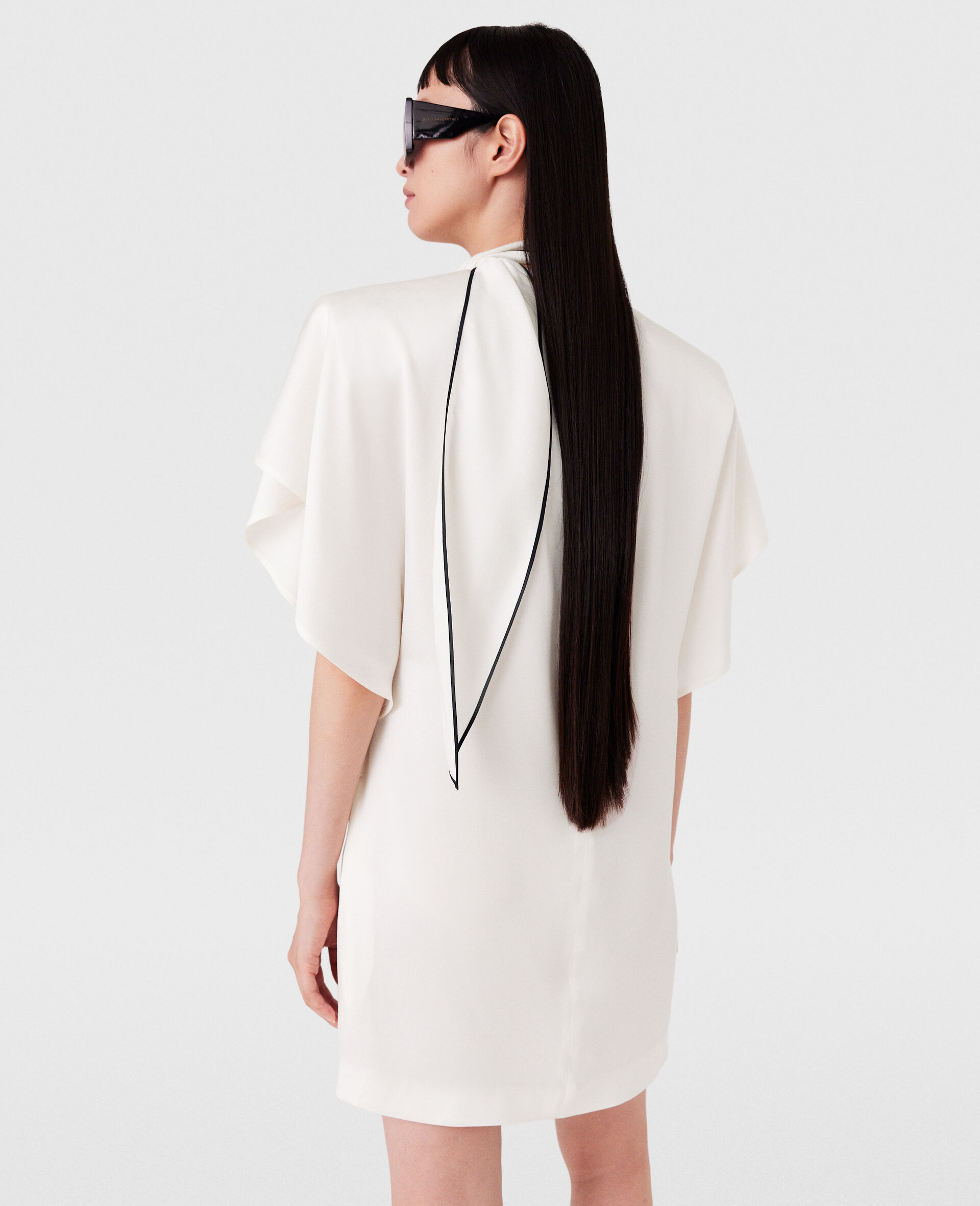 Tie Neck Mini Dress-Cream-large Tie Neck Mini Dress-Cream-large image number 4