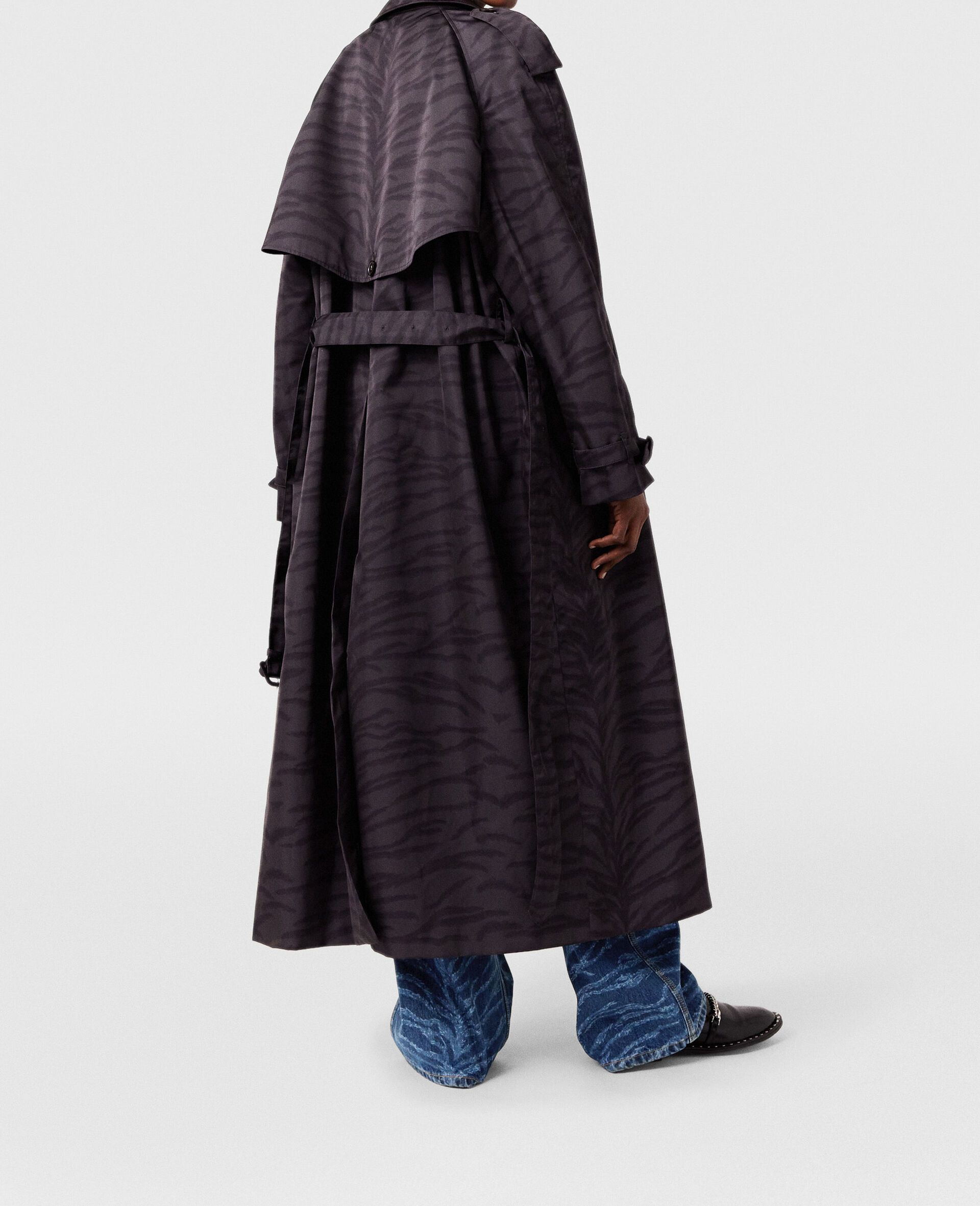 虎纹印花腰带风衣 -黑色-large image number 4