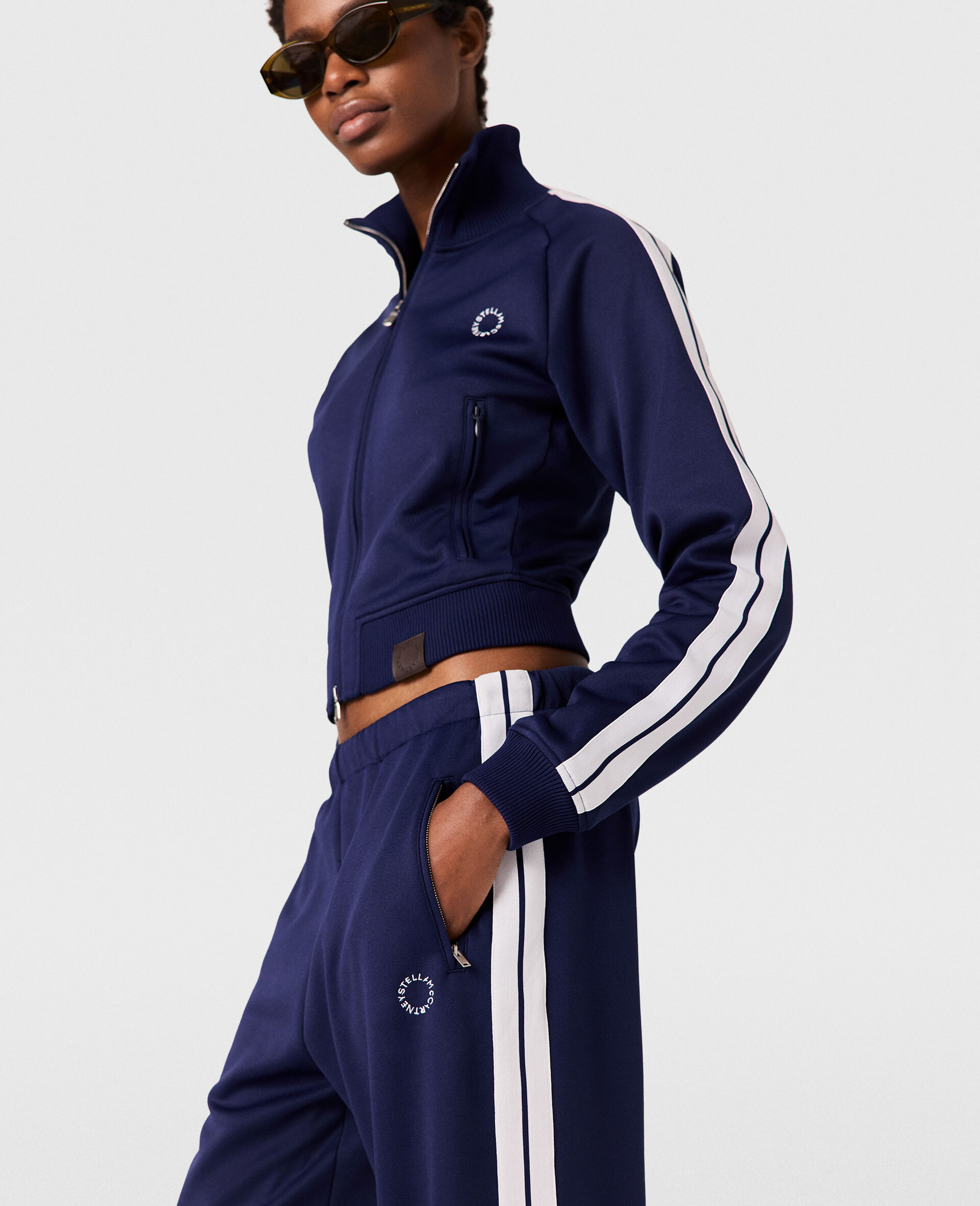 High-Neck Double Stripe Track Jacket-Blue-large image number 5