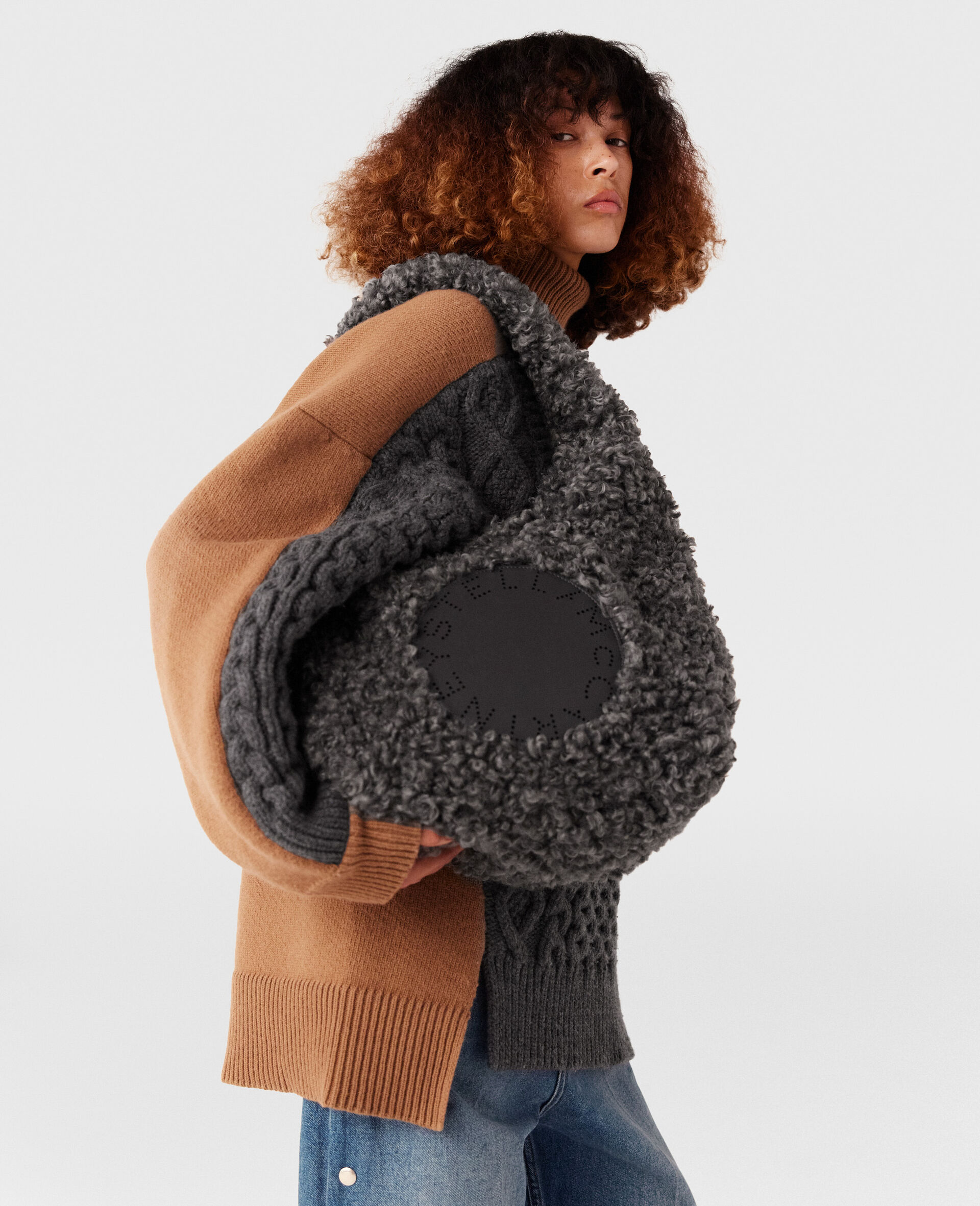 Logo Plush Teddy Hobo Large Tote Bag-Grey-large image number 1