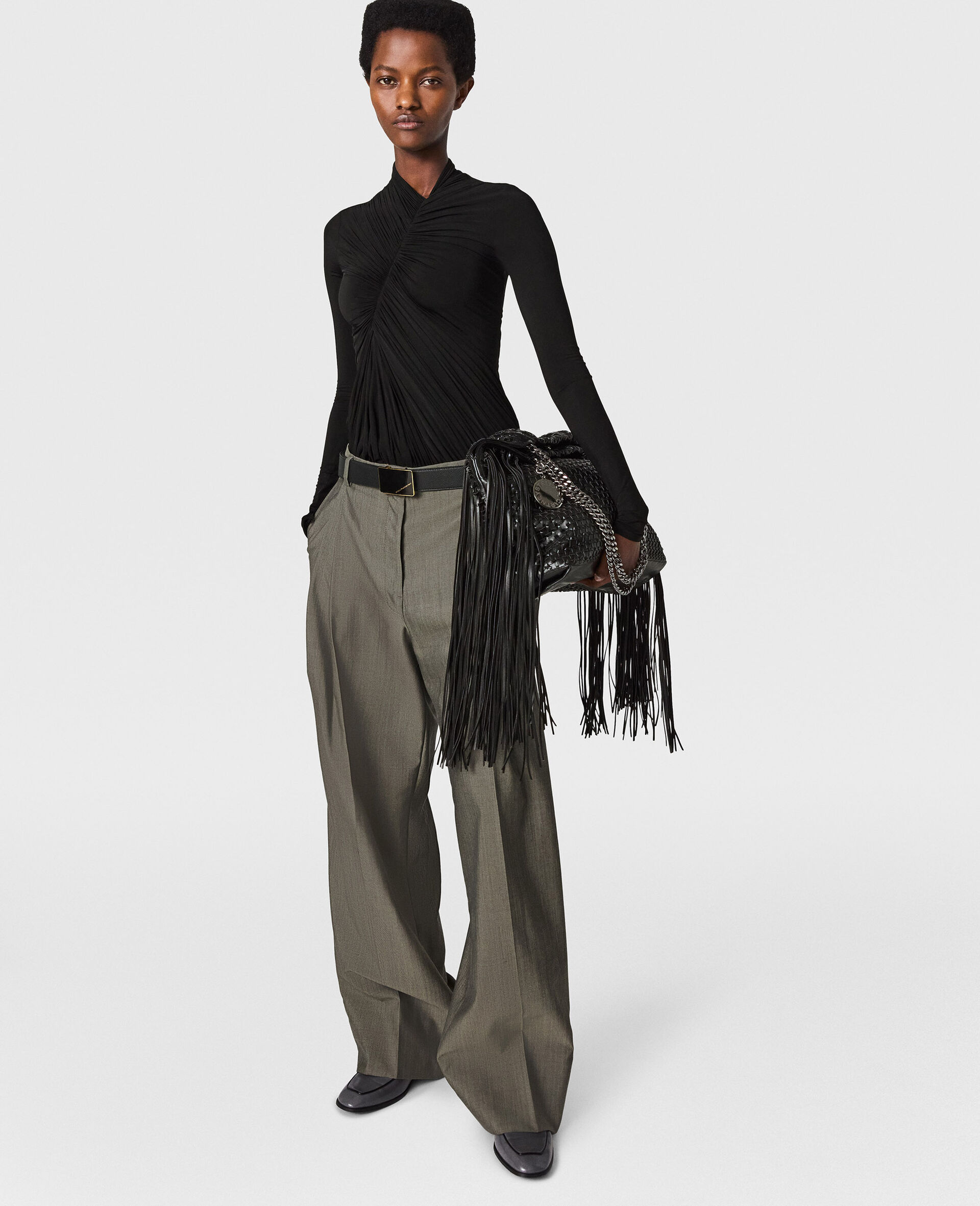 Crepe Jersey Draped Bodysuit-Black-large image number 4