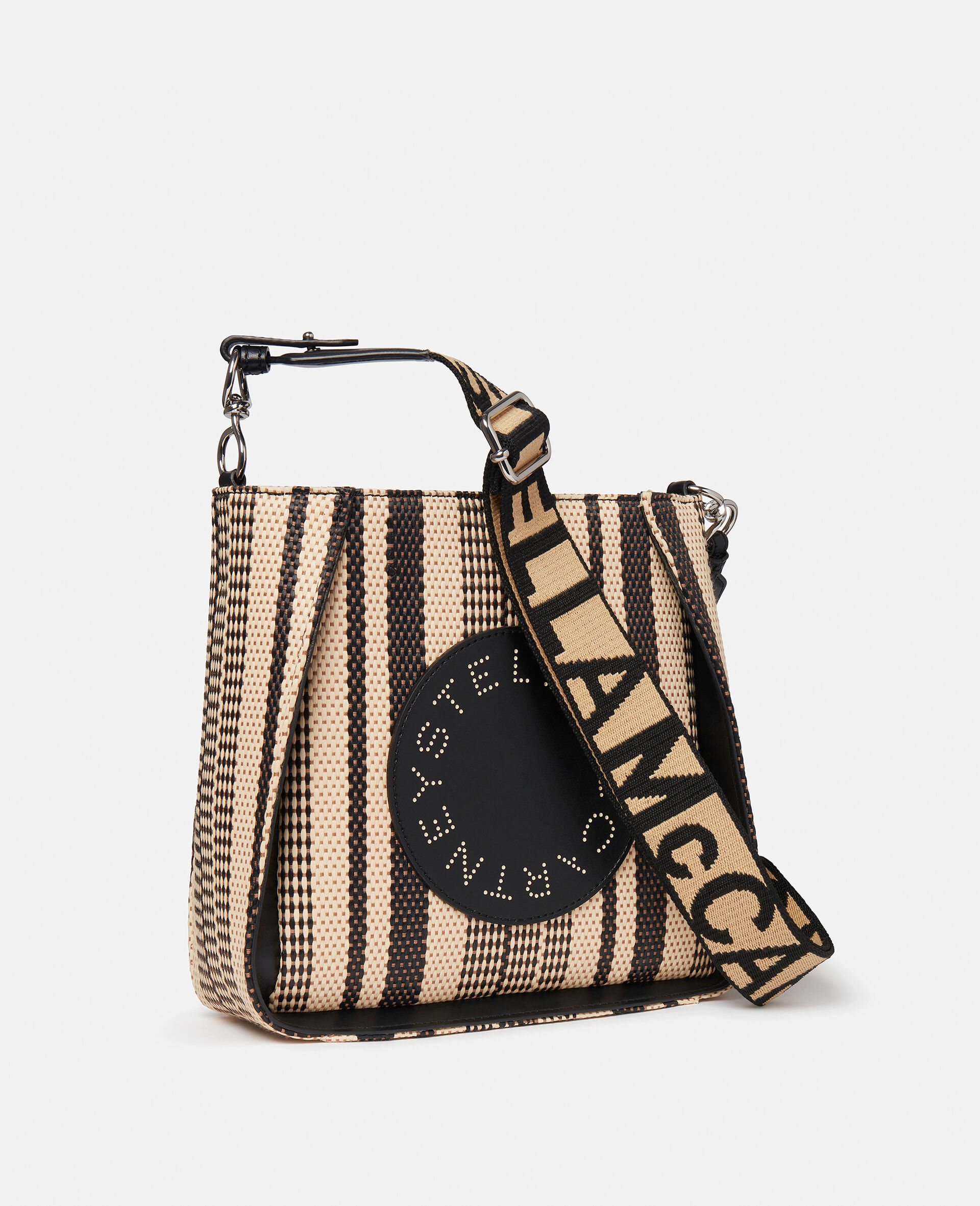 Stella Logo Striped Raffia Shoulder Bag-Black-large image number 1