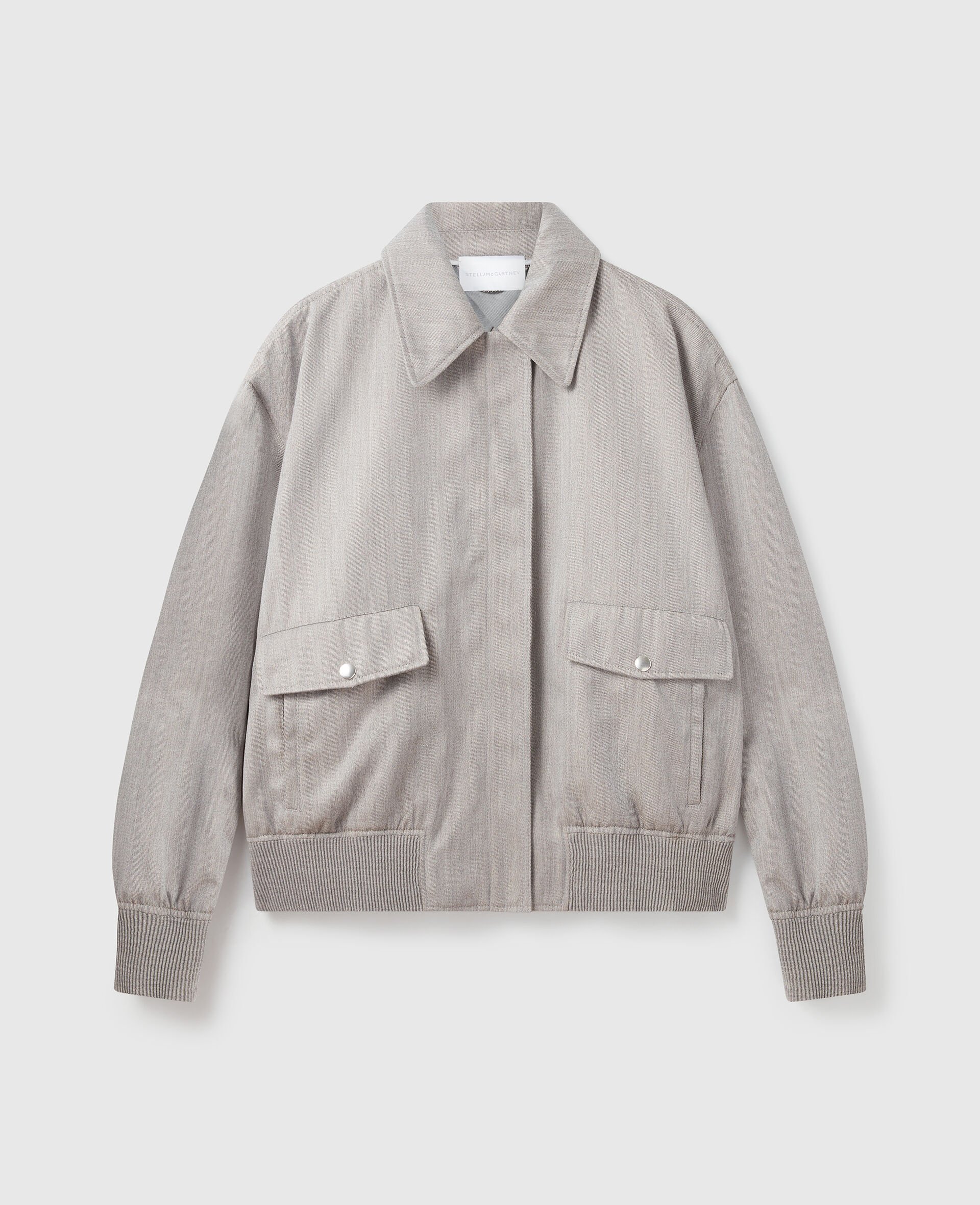 Boxy Collared Bomber Jacket-Grey-large image number 0