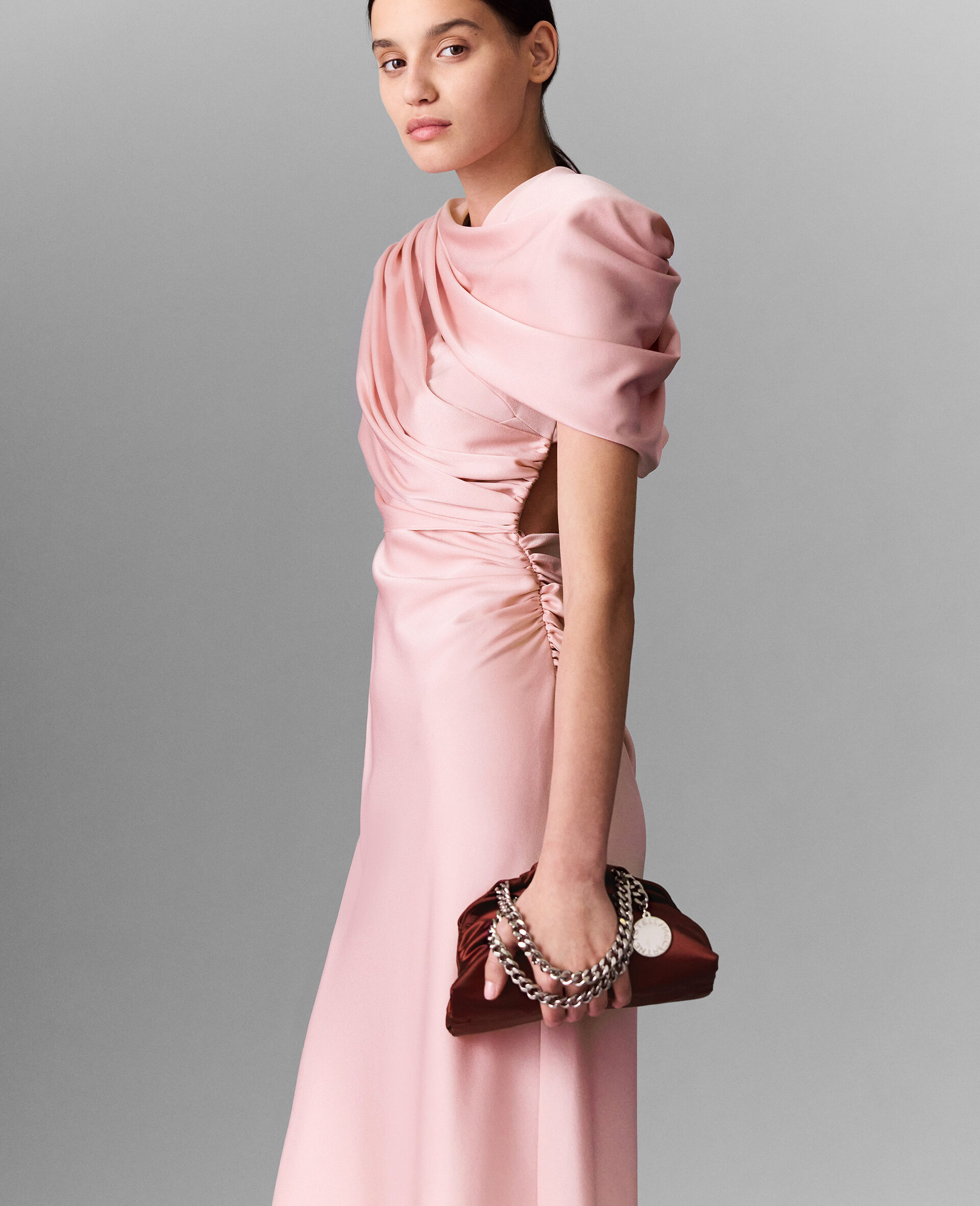 Satin Wrapped Short-Sleeve Maxi Dress-Blue-large image number 2