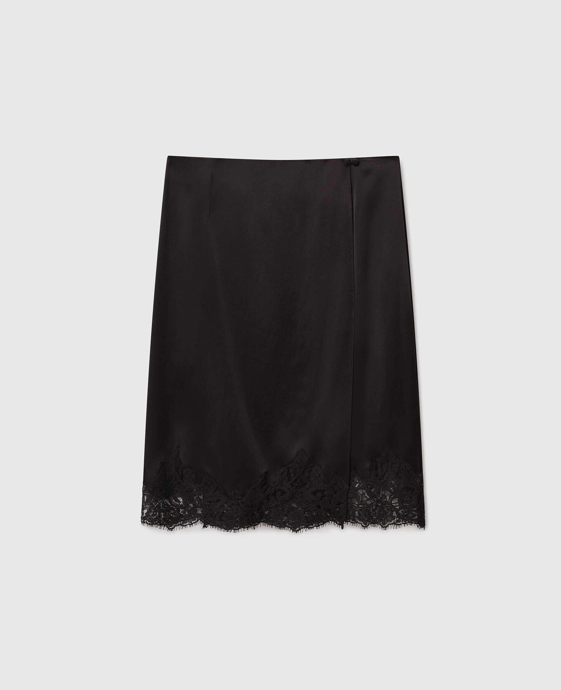 Lace Satin Midi Skirt-Black-medium