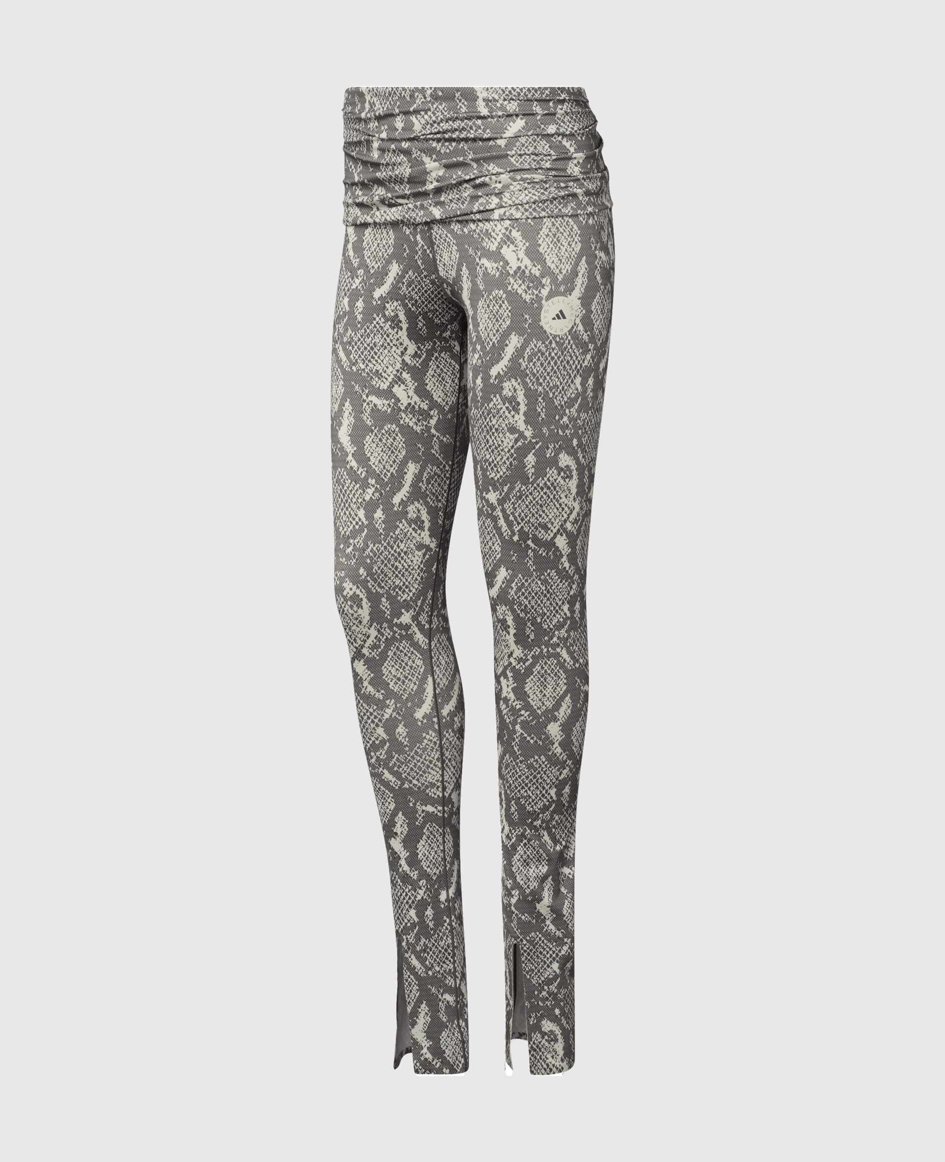 Roll-Top Split-Cuff Graphic Print Leggings-Beige-medium