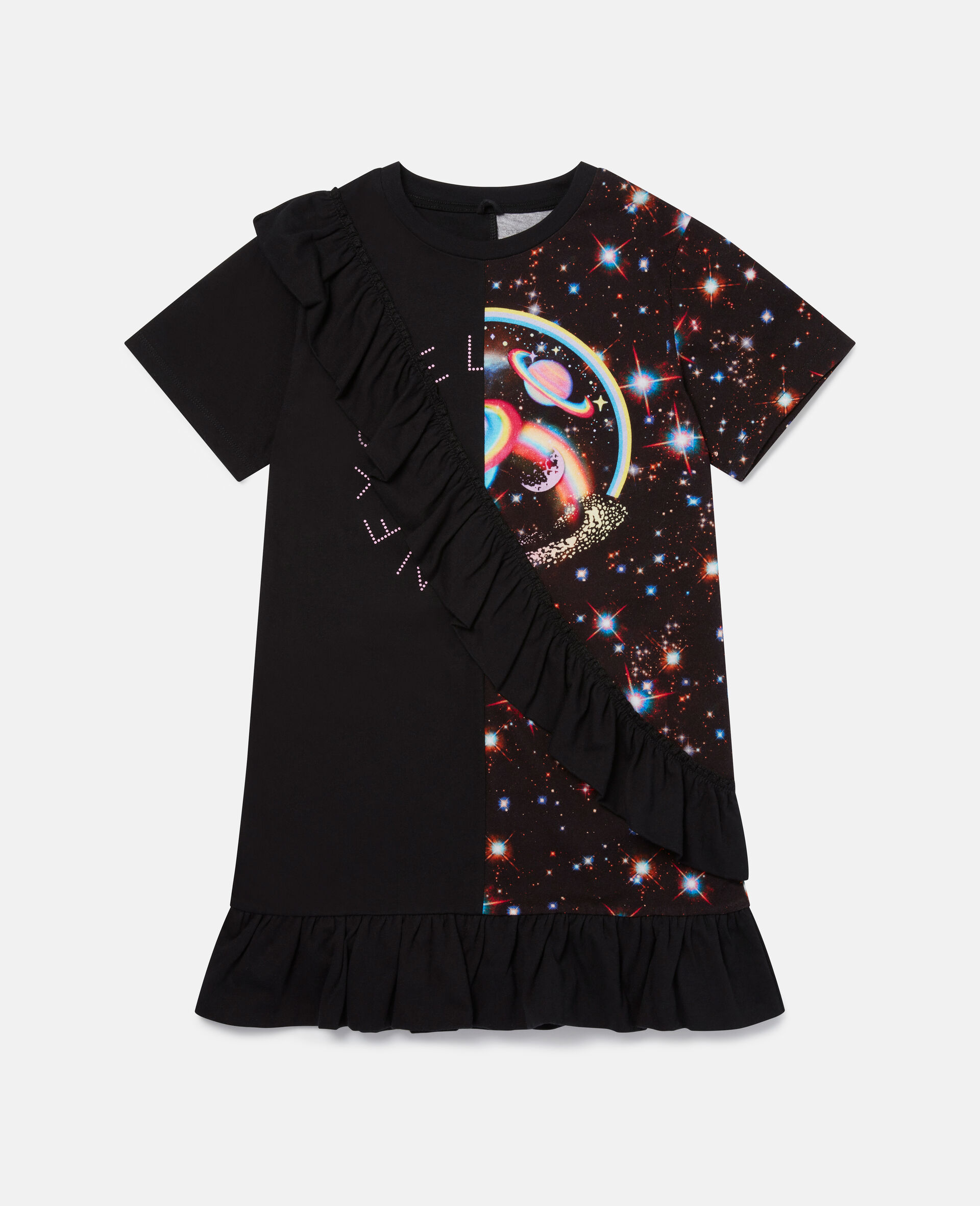 Cosmic Print Cotton Jersey Dress-Black-large image number 0
