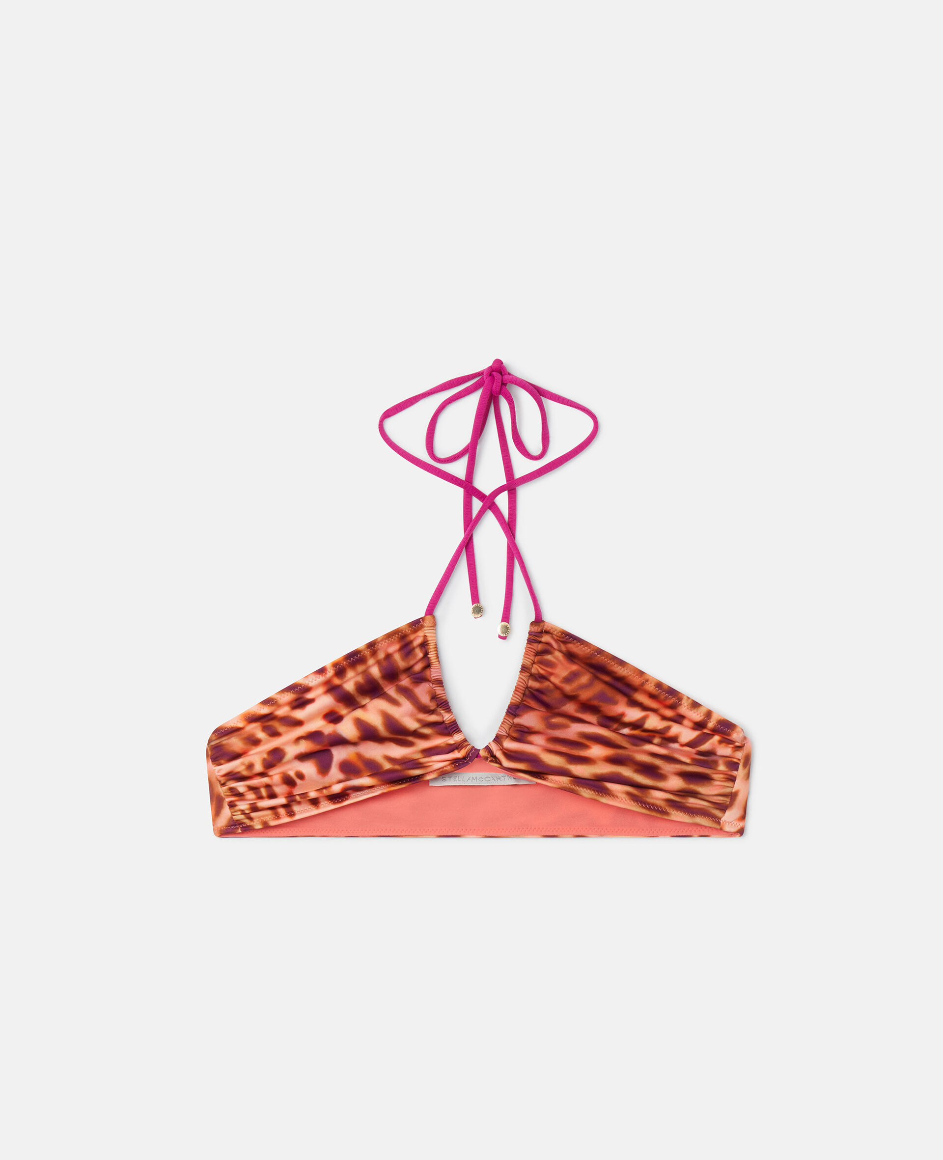 模糊豹纹印花三角形比基尼上衣-粉色-medium