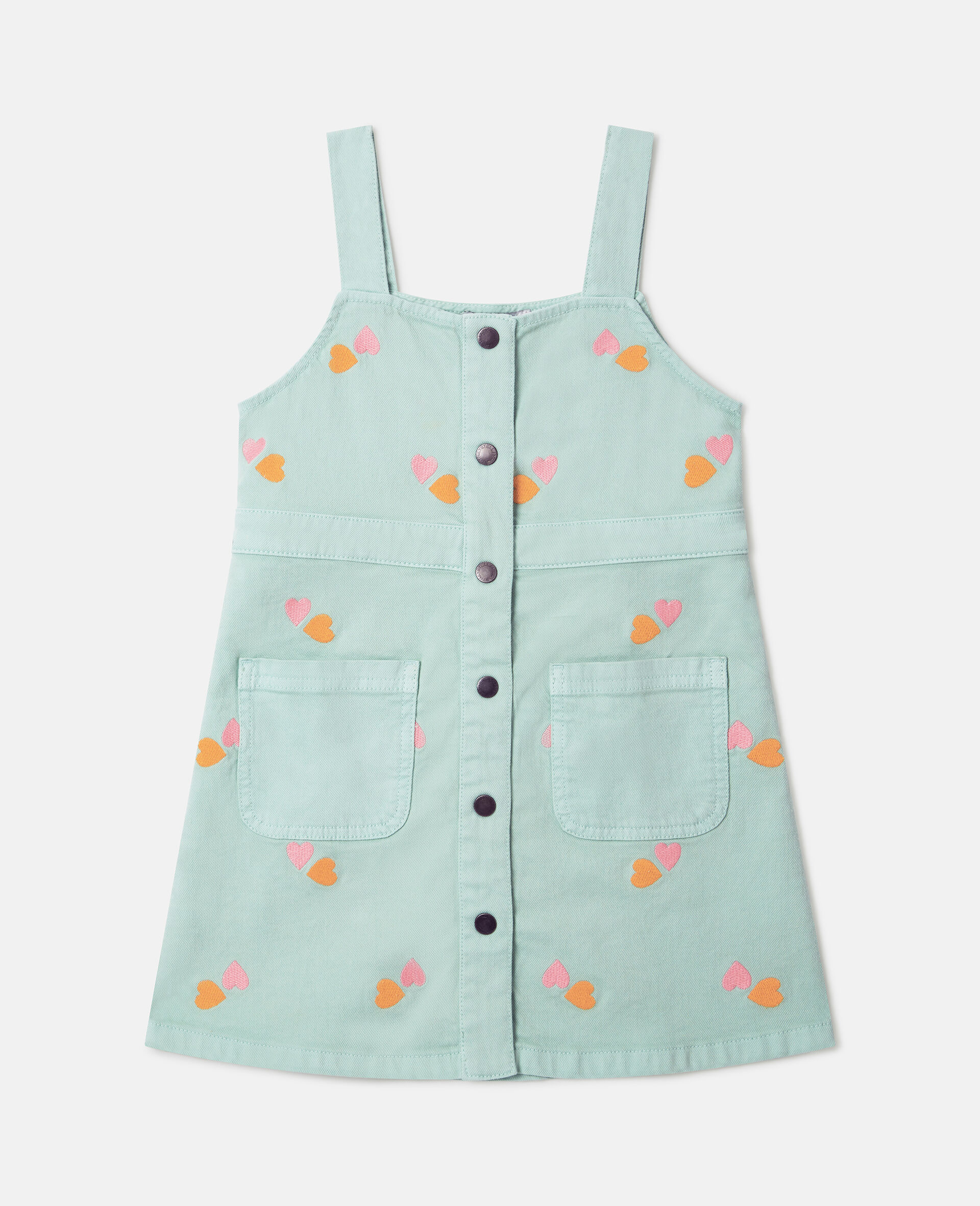 Heart-Embroidered Gabardine Dress-Green-large image number 0