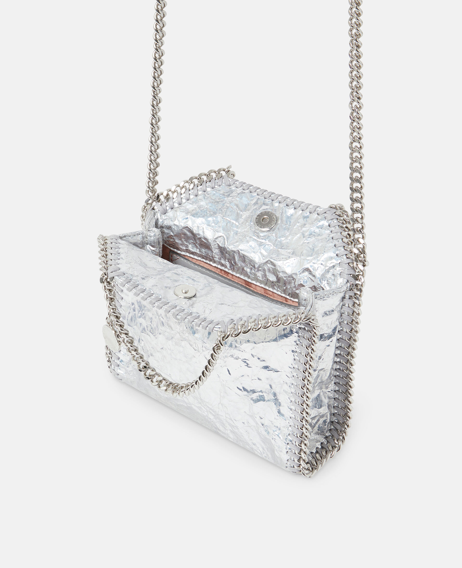 Falabella裂纹金属迷你托特包-Silver-large image number 4