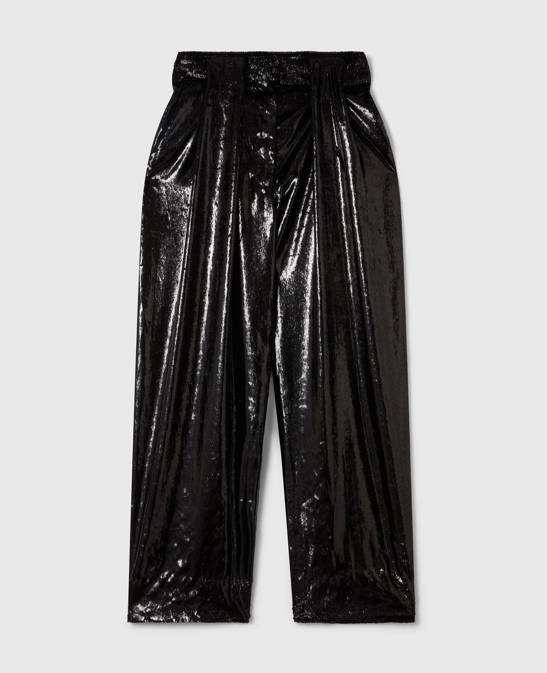 Slouchy Panelled Velvet Trousers-Black-large image number 0