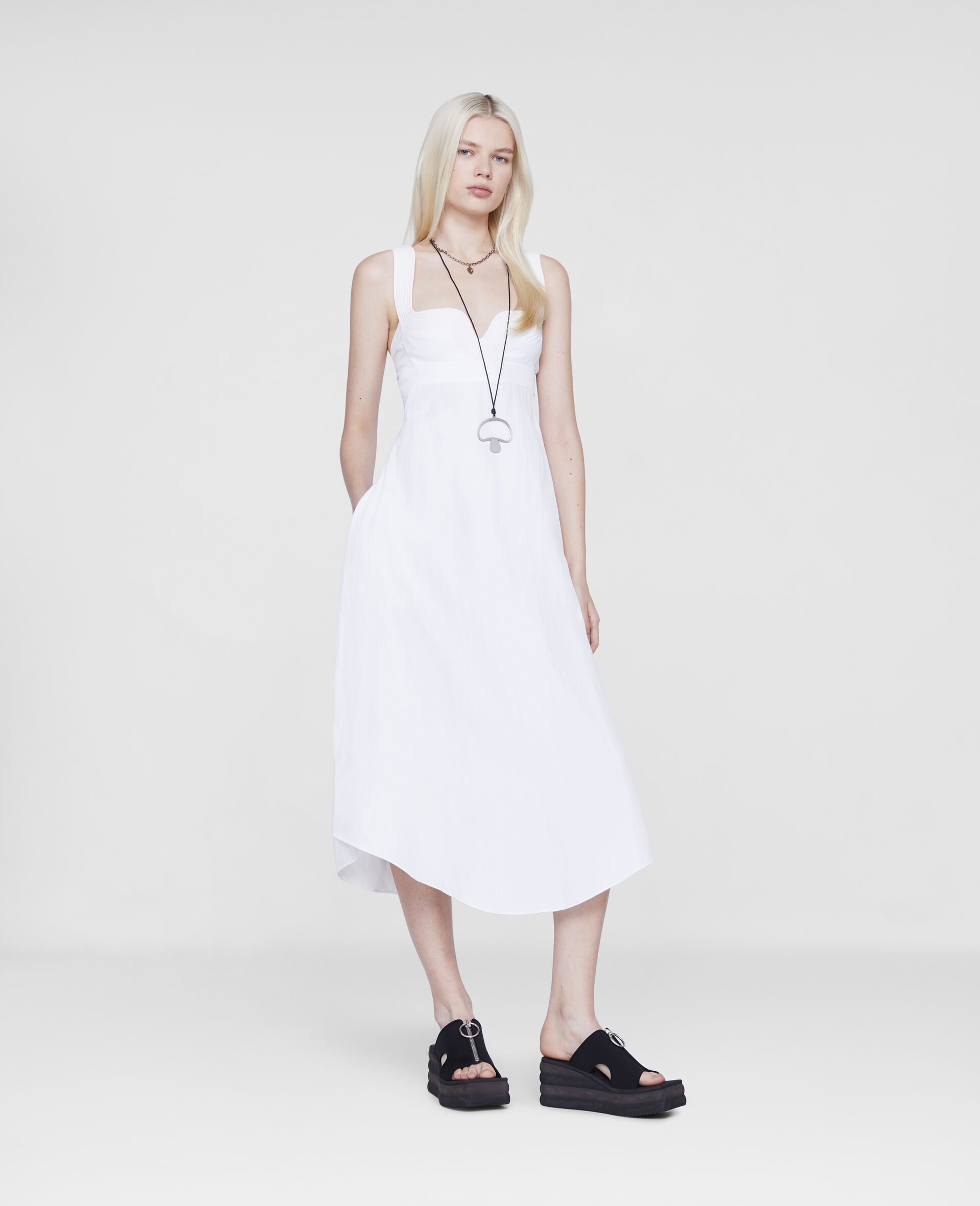 Sleeveless Midi Dress-White-large image number 1