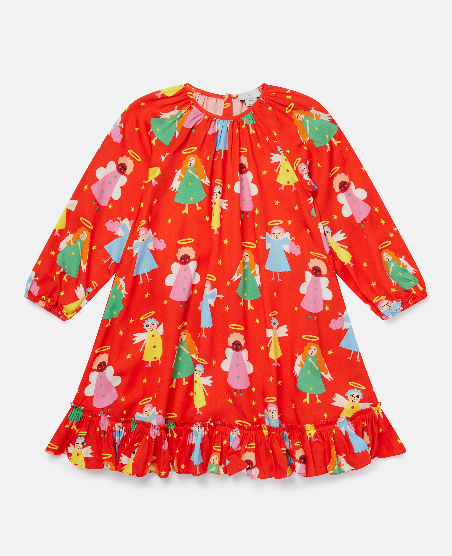 Christmas Angel Print Twill Dress-Red-large image number 0