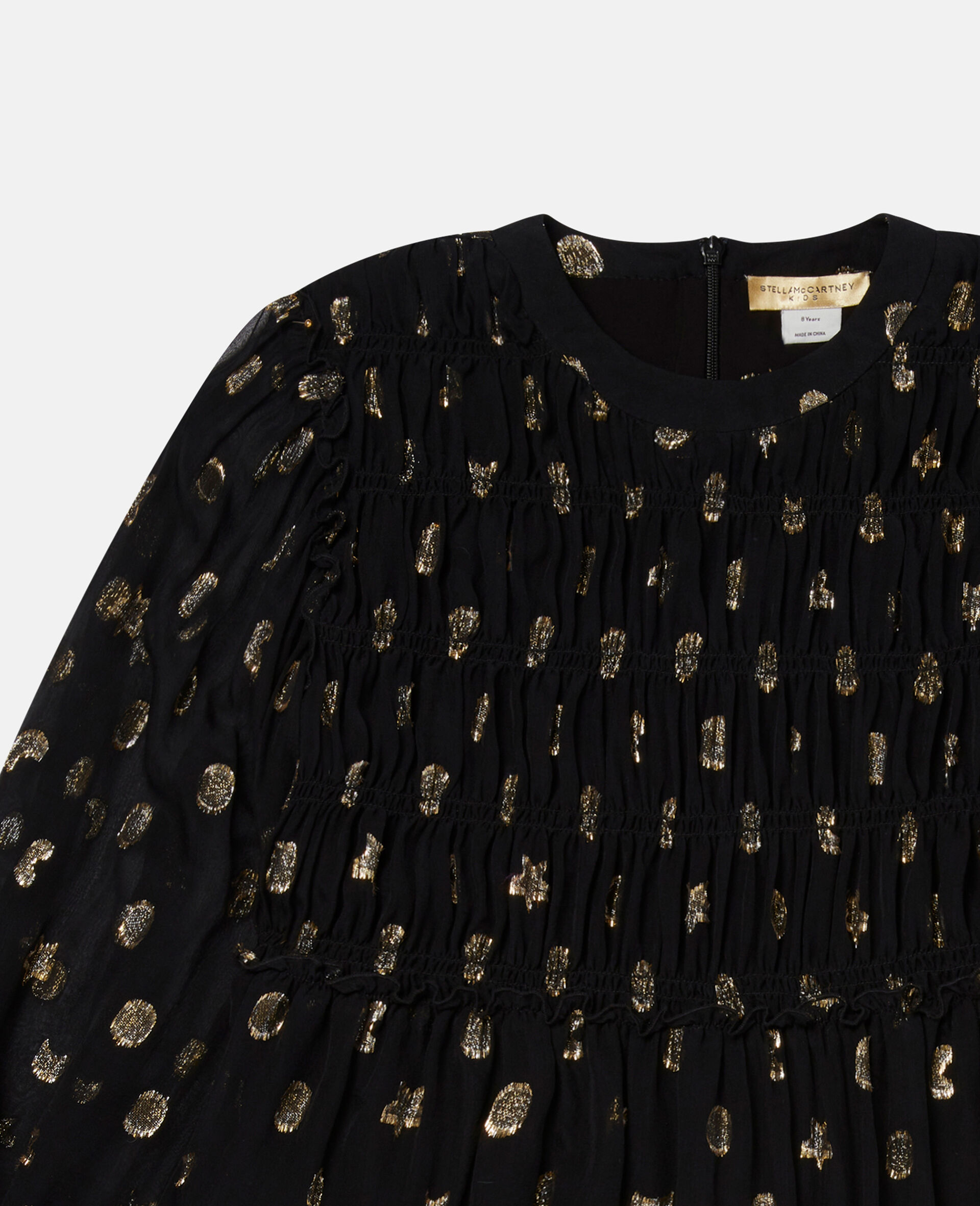 Gold Ruched Shapes Print Dress-Black-large image number 1