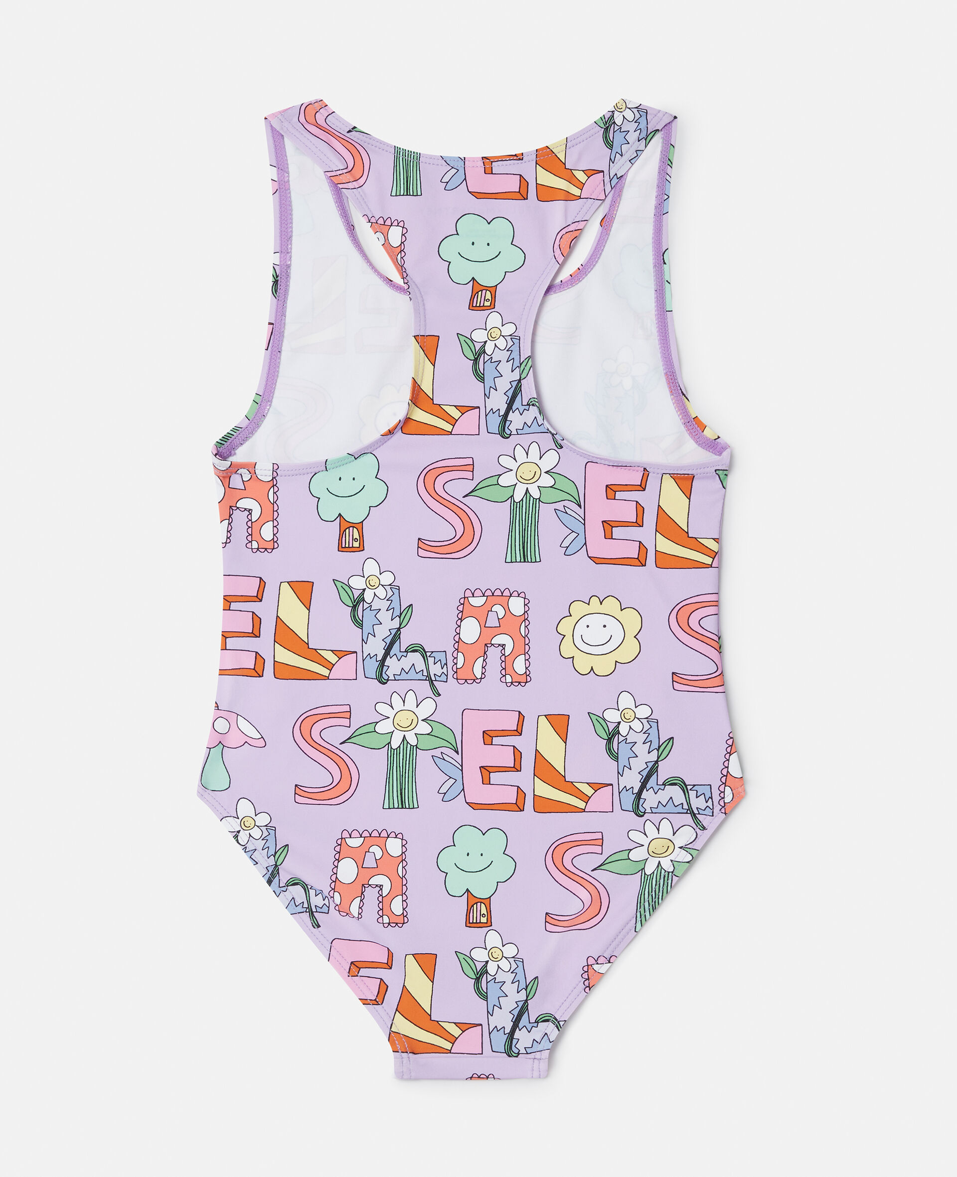 Lettering Print Swimsuit-Purple-large image number 2