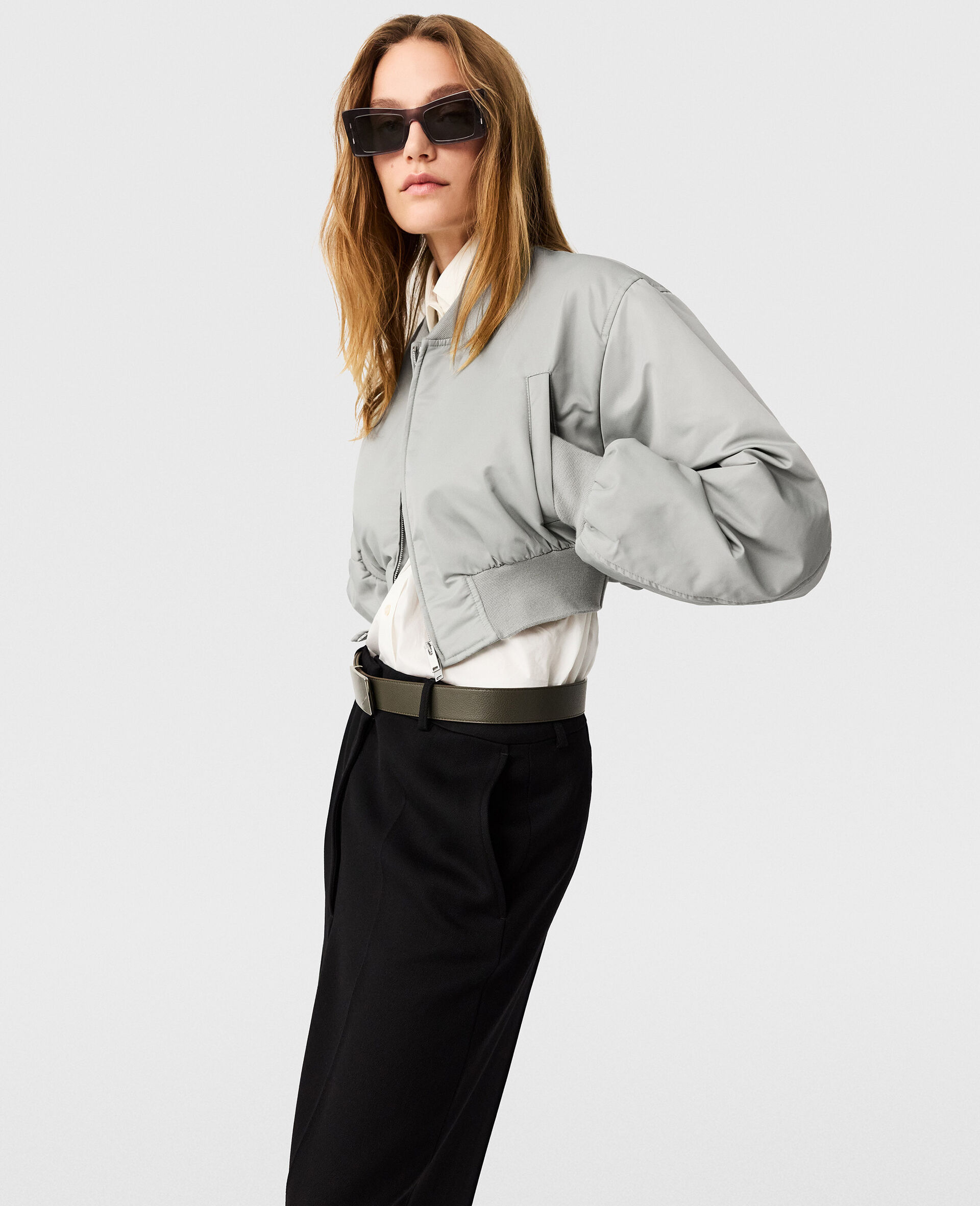 Cropped Bomber Jacket-Green-large image number 2