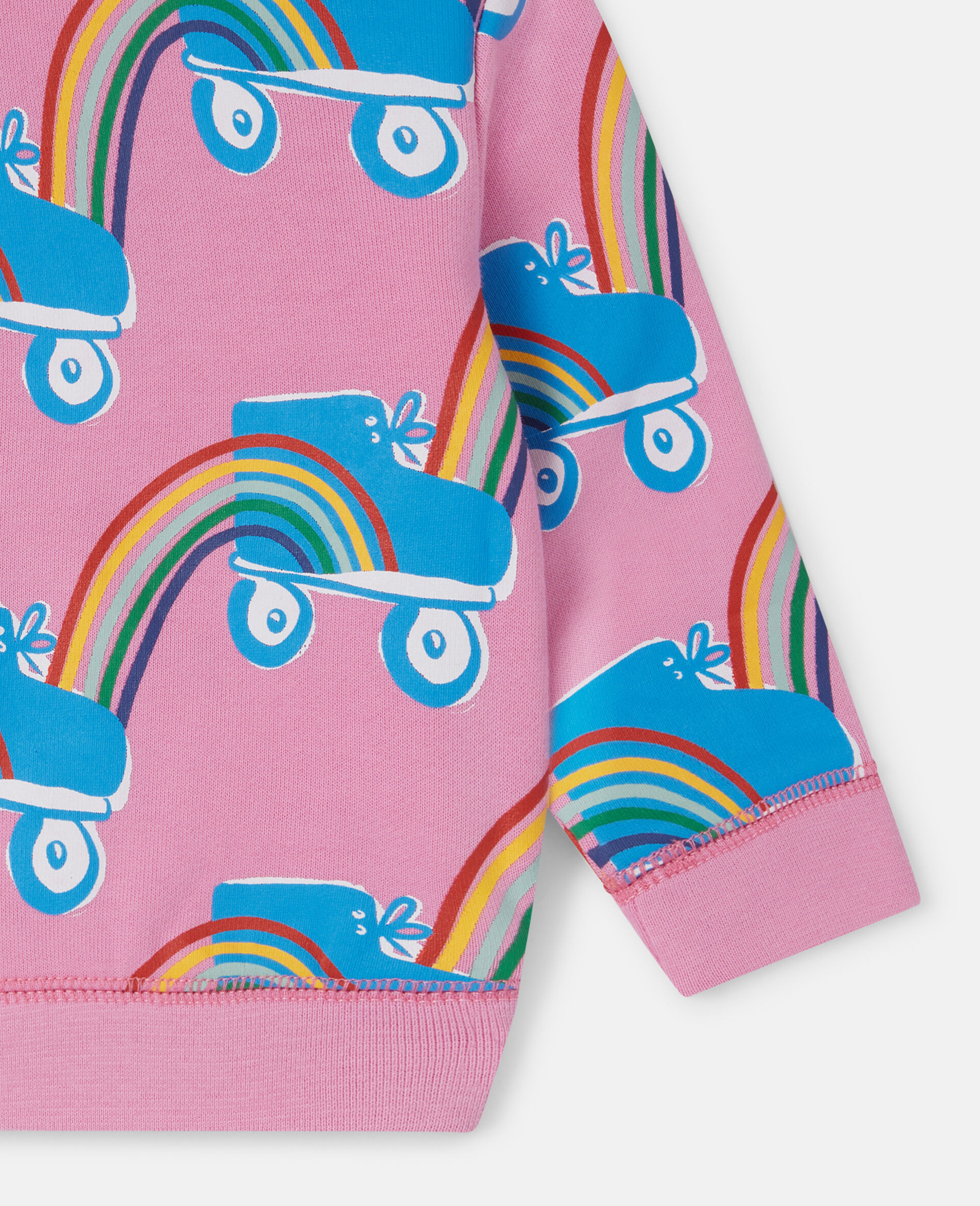 Sweat shirt avec imprime patin a roulettes arc en ciel-Rose-large image number 3
