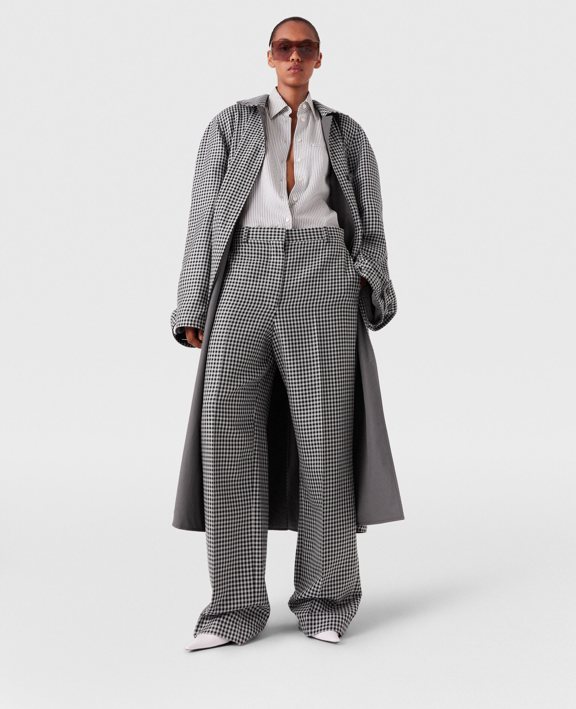 Low-Rise Check Straight-Leg Trousers-Cream-model