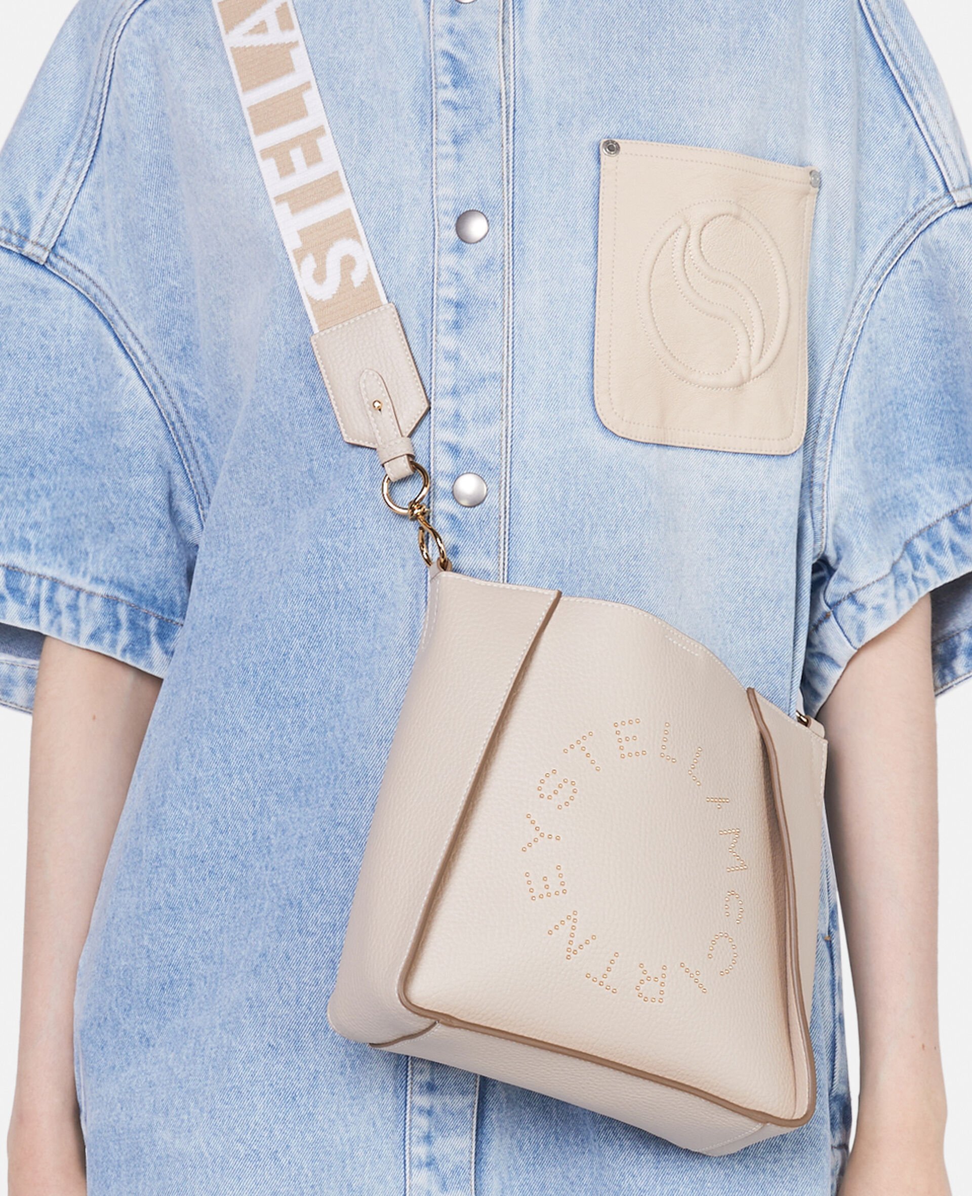 Logo Square Crossbody Bag-Cream-model