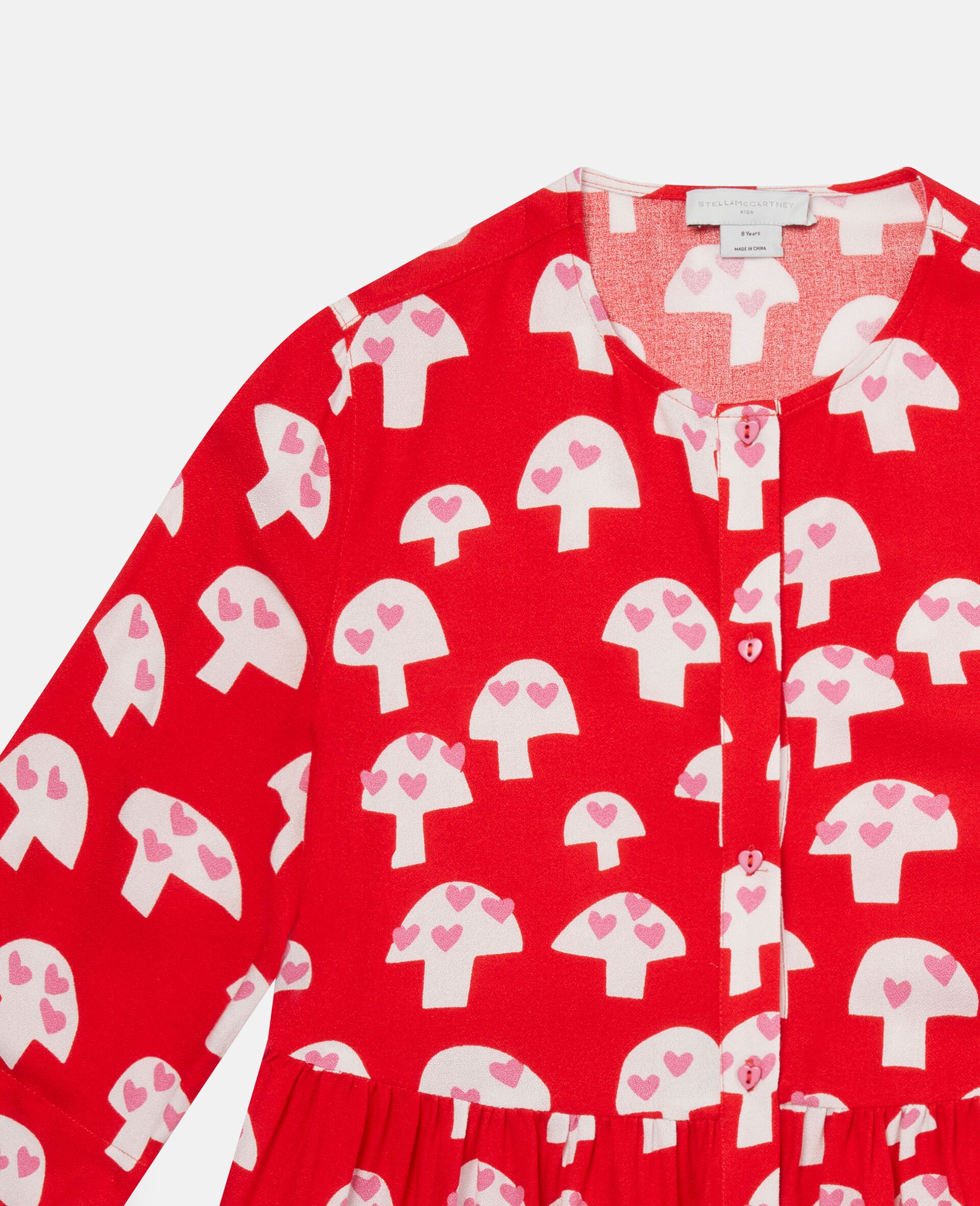 Mushroom Print Crepe Dress-Red-large image number 1