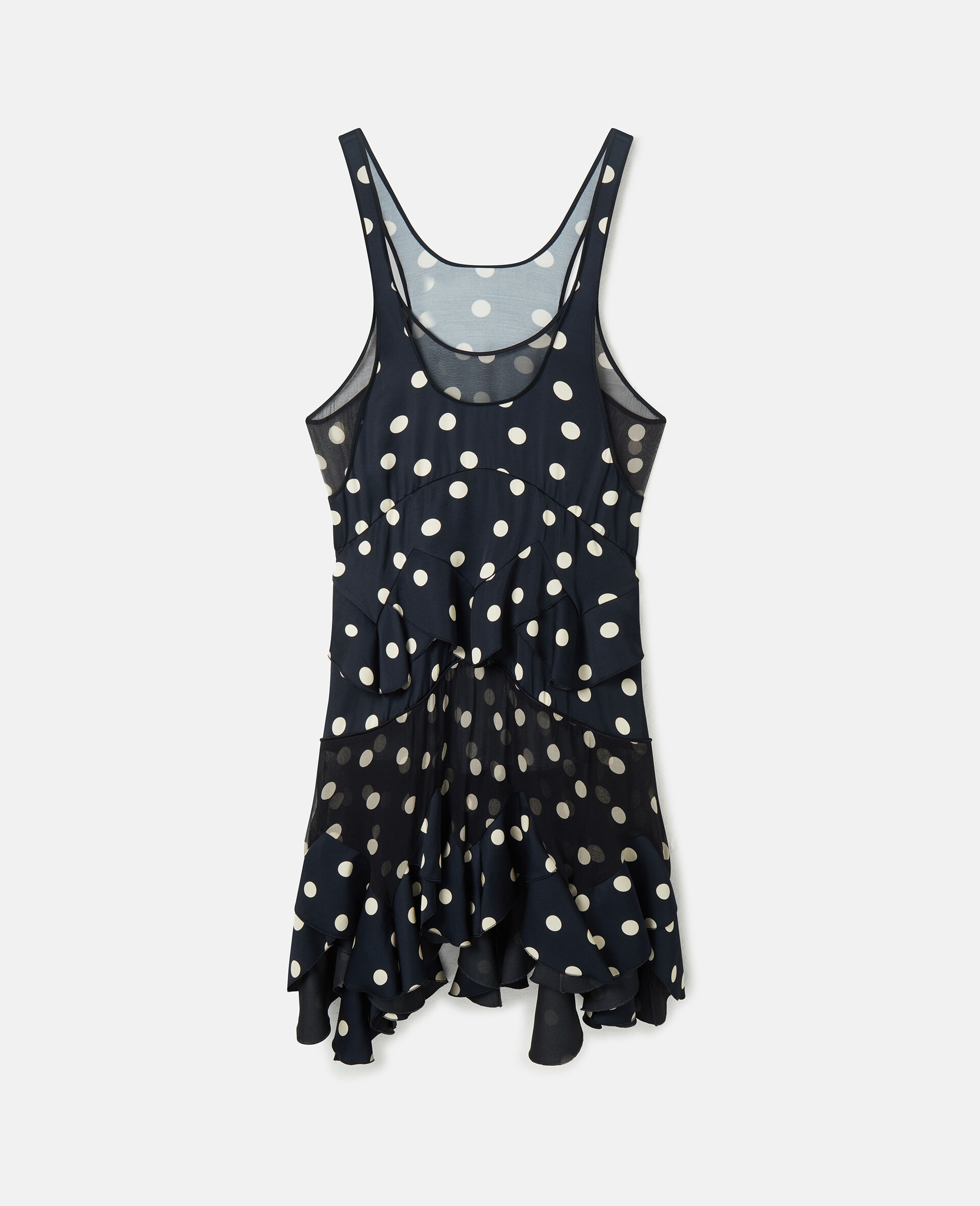 Robe mi-longue étagée à pois et volants-Noir-medium