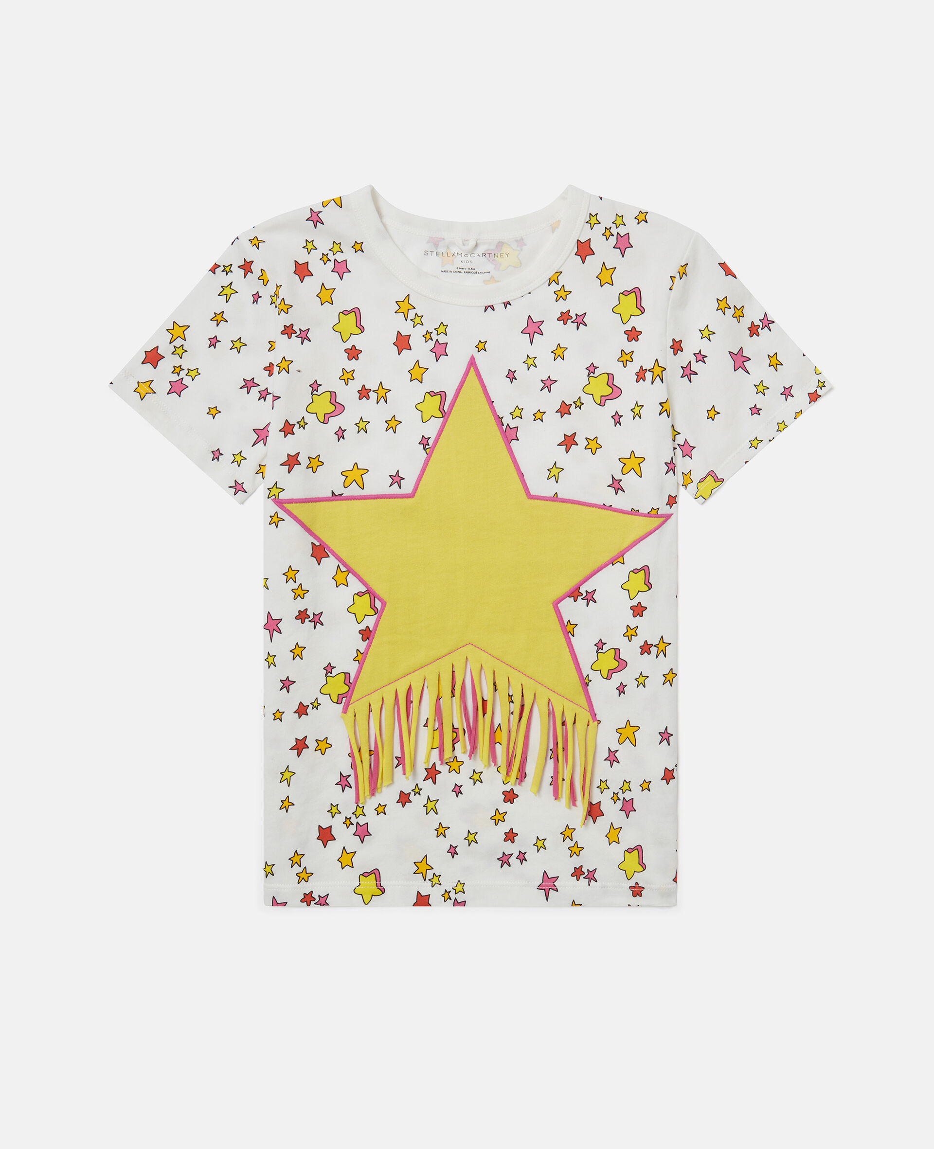 Star Graphic Fringed T-Shirt-White-medium