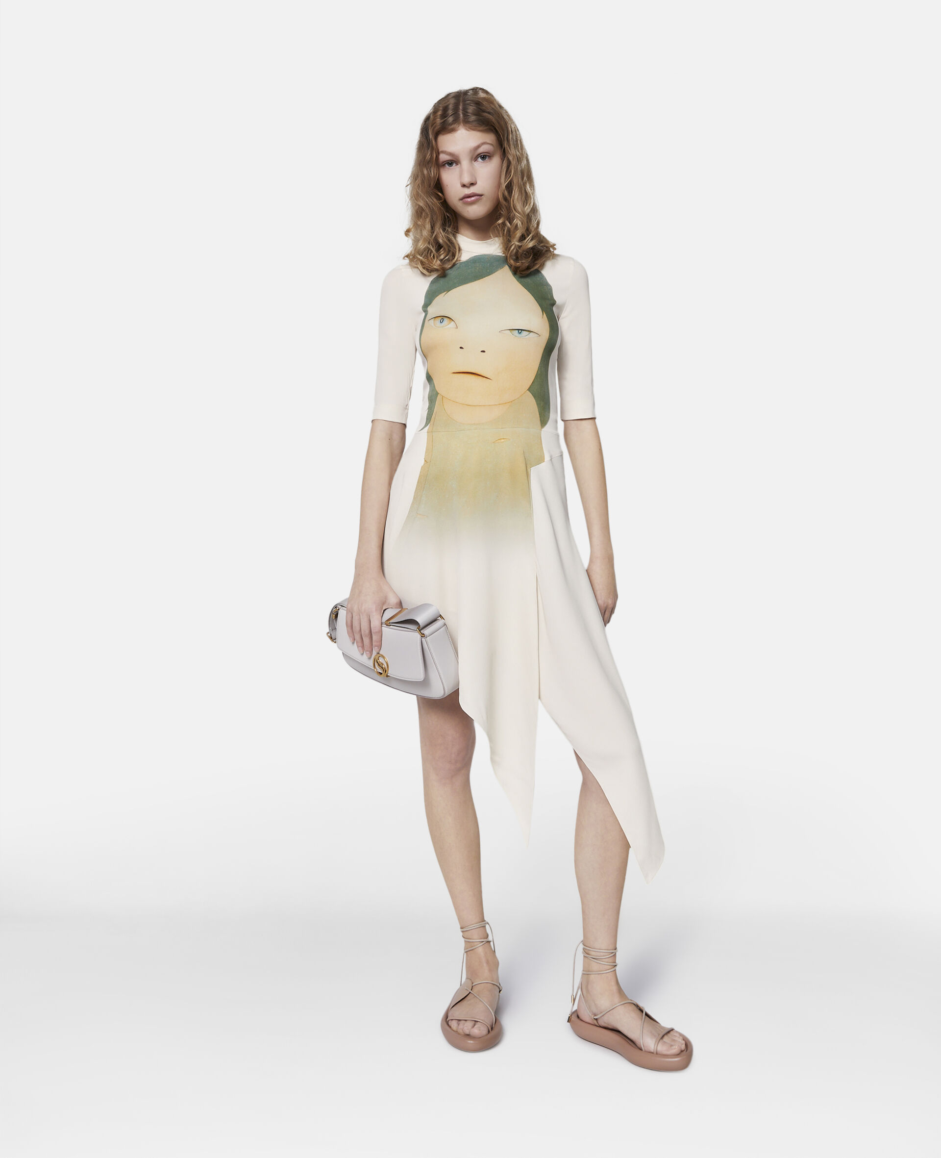 In The White Room Print Asymmetric Dress-Beige-large image number 0
