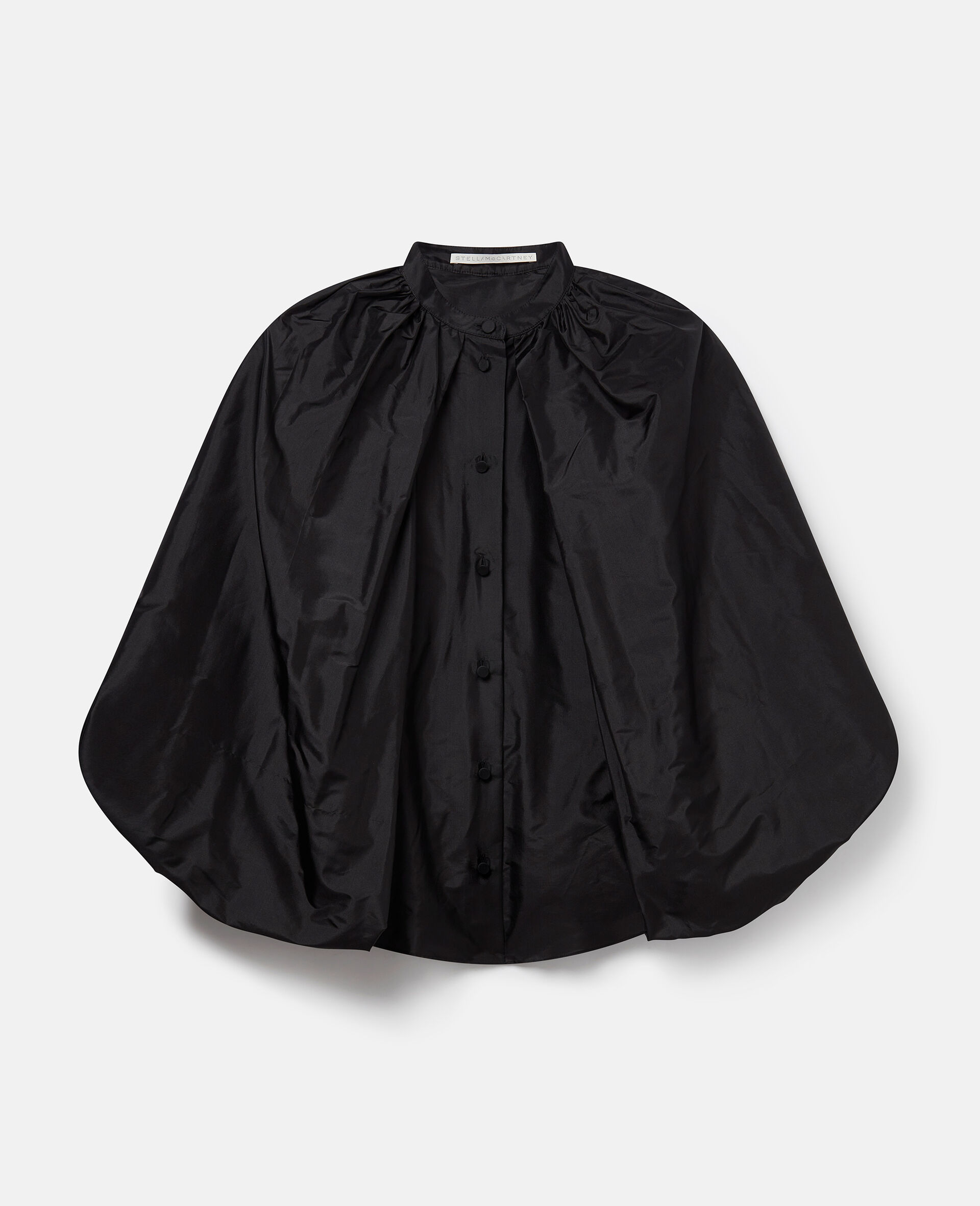 Cape-Sleeve Silk Shirt-Black-large image number 0
