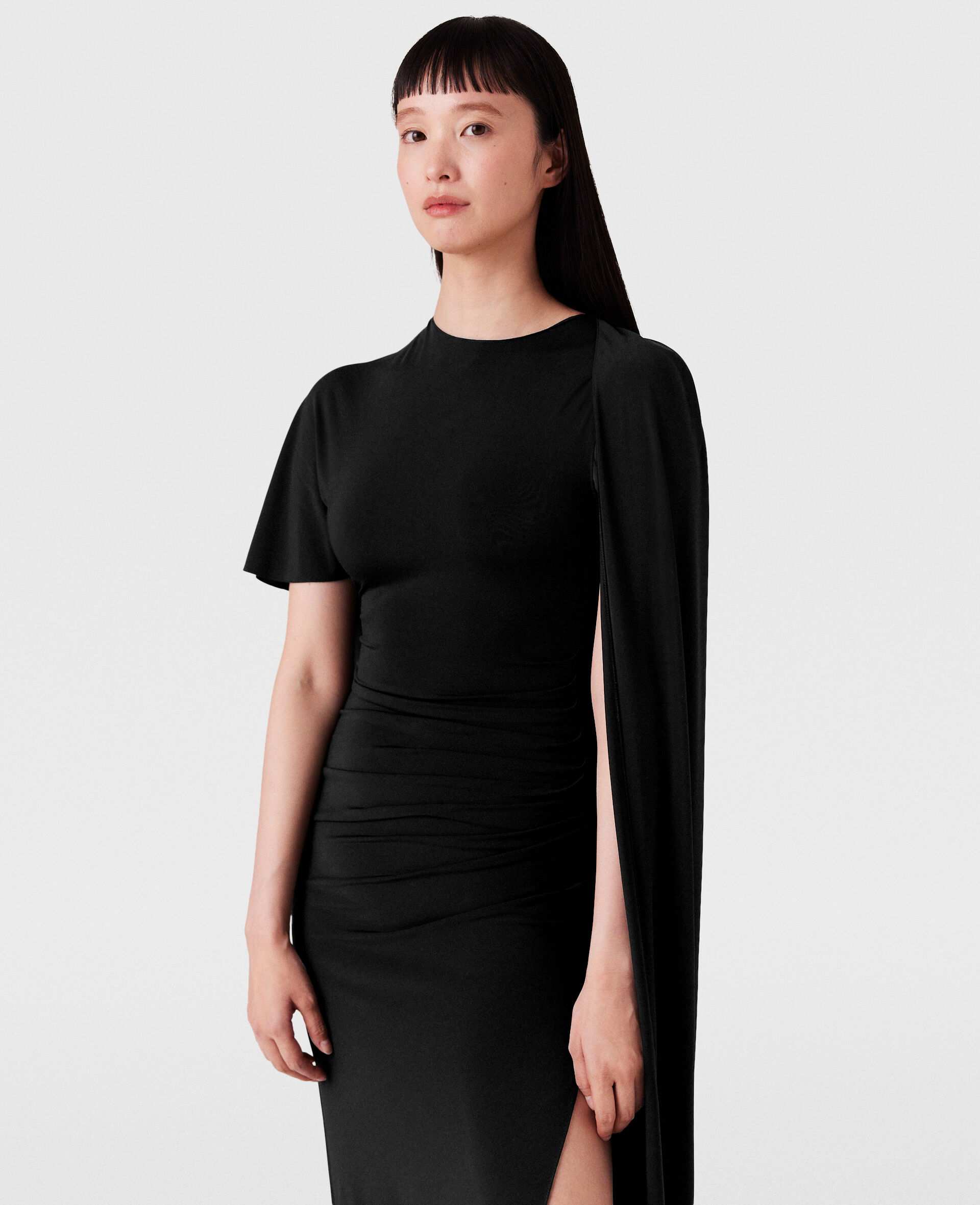 Robe cape asymetrique longue-Noir-large image number 4