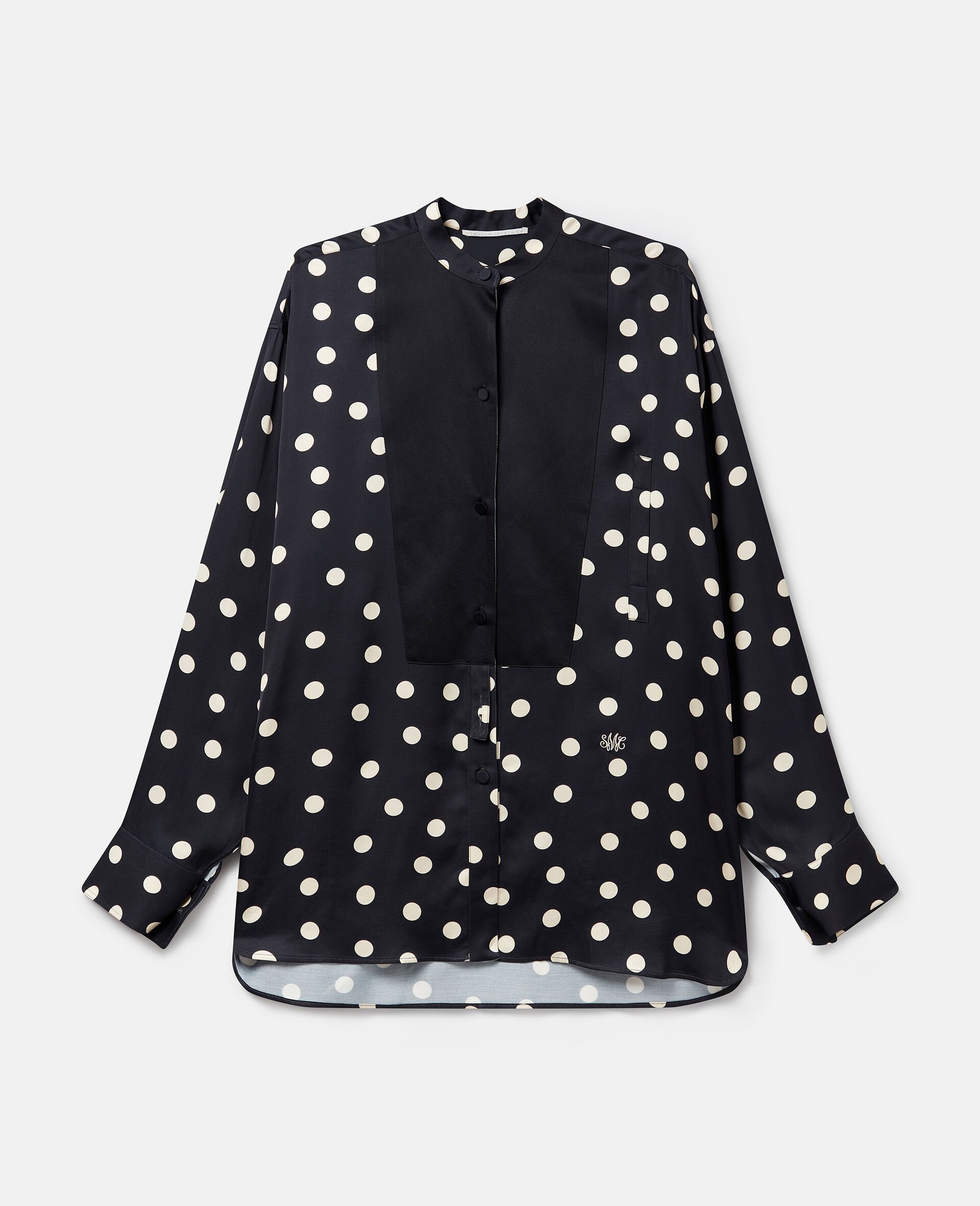 Oversized Polka Dot Tuxedo Shirt-Black-large image number 0