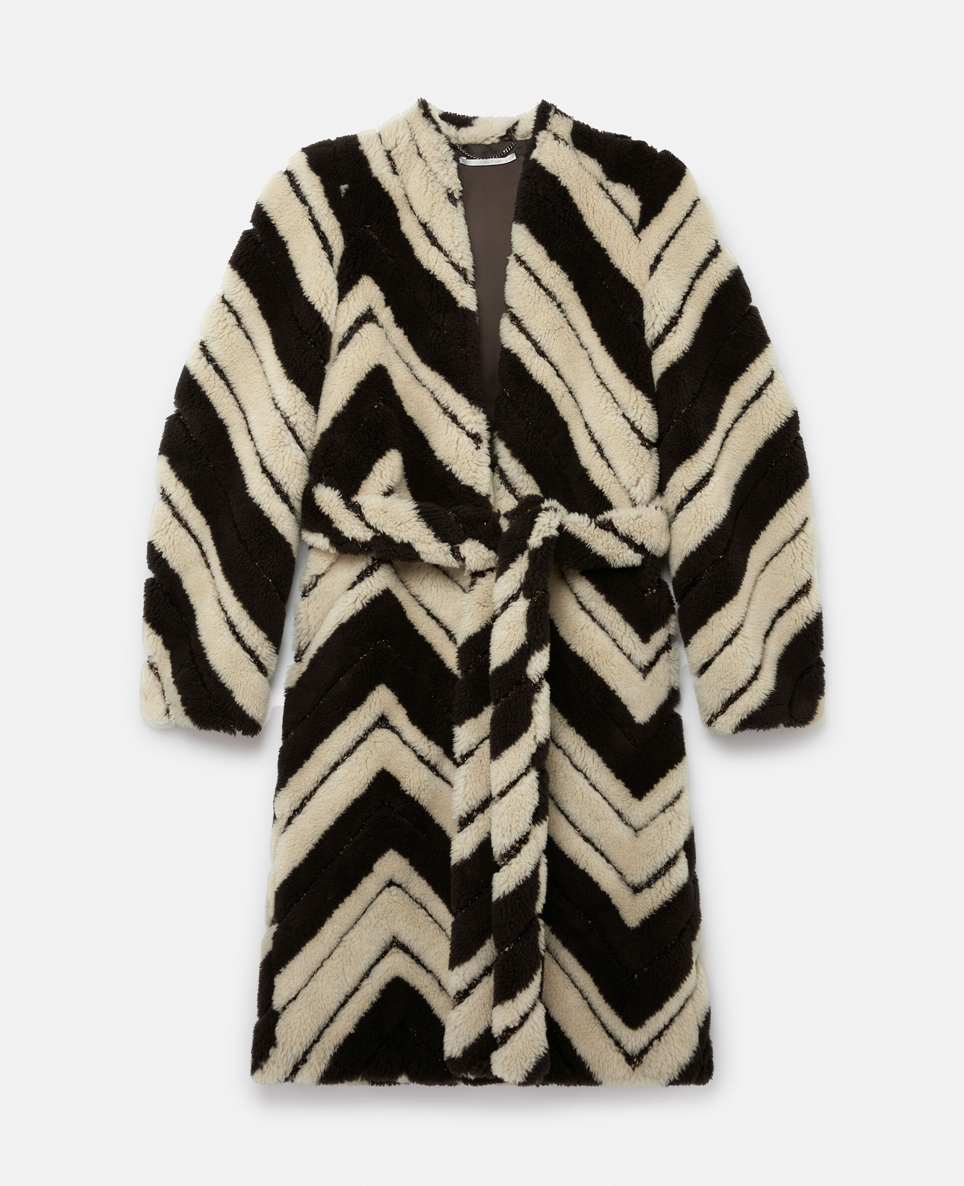 Stella by Stella V Series Striped Fur Free Fur Belted Coat-Brown-large image number 0