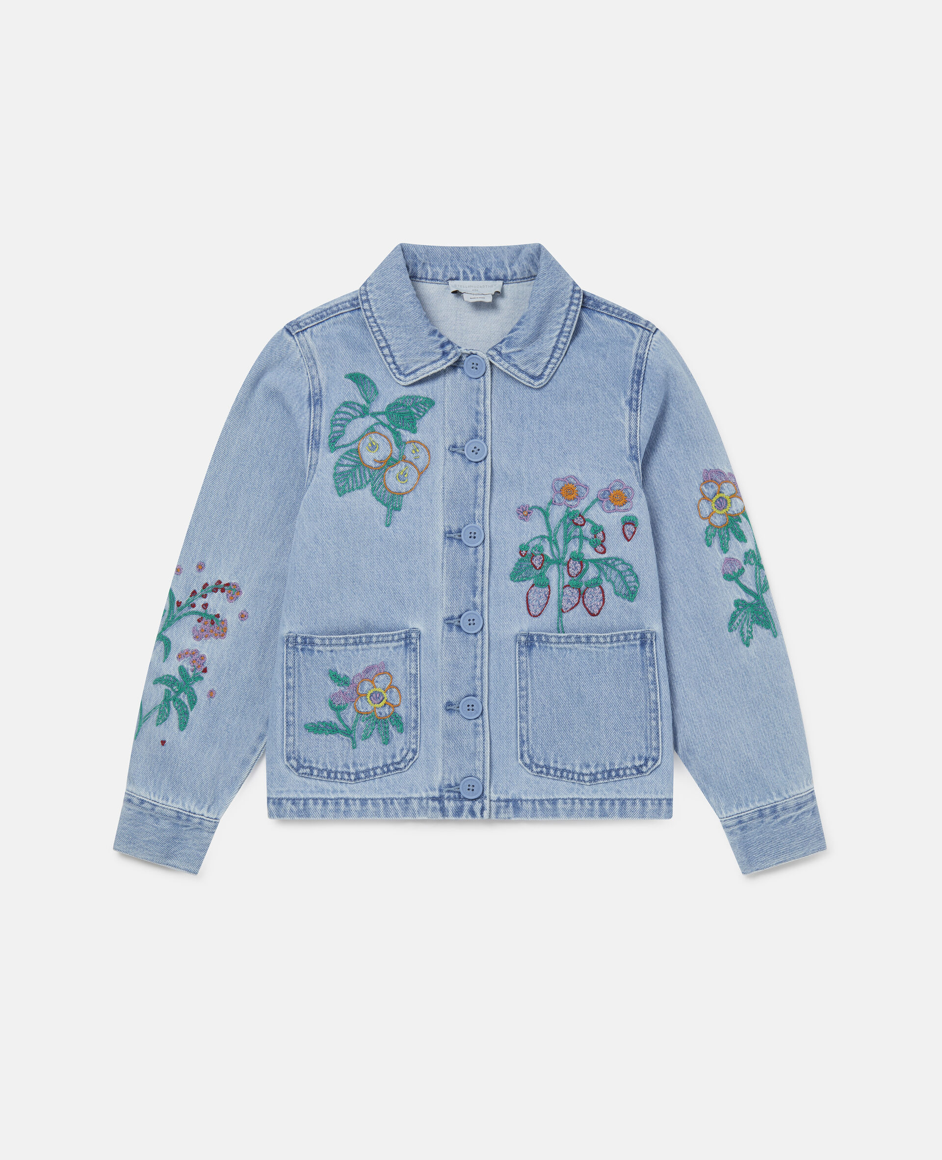 Flower Embroidered Denim Jacket -Blue-large