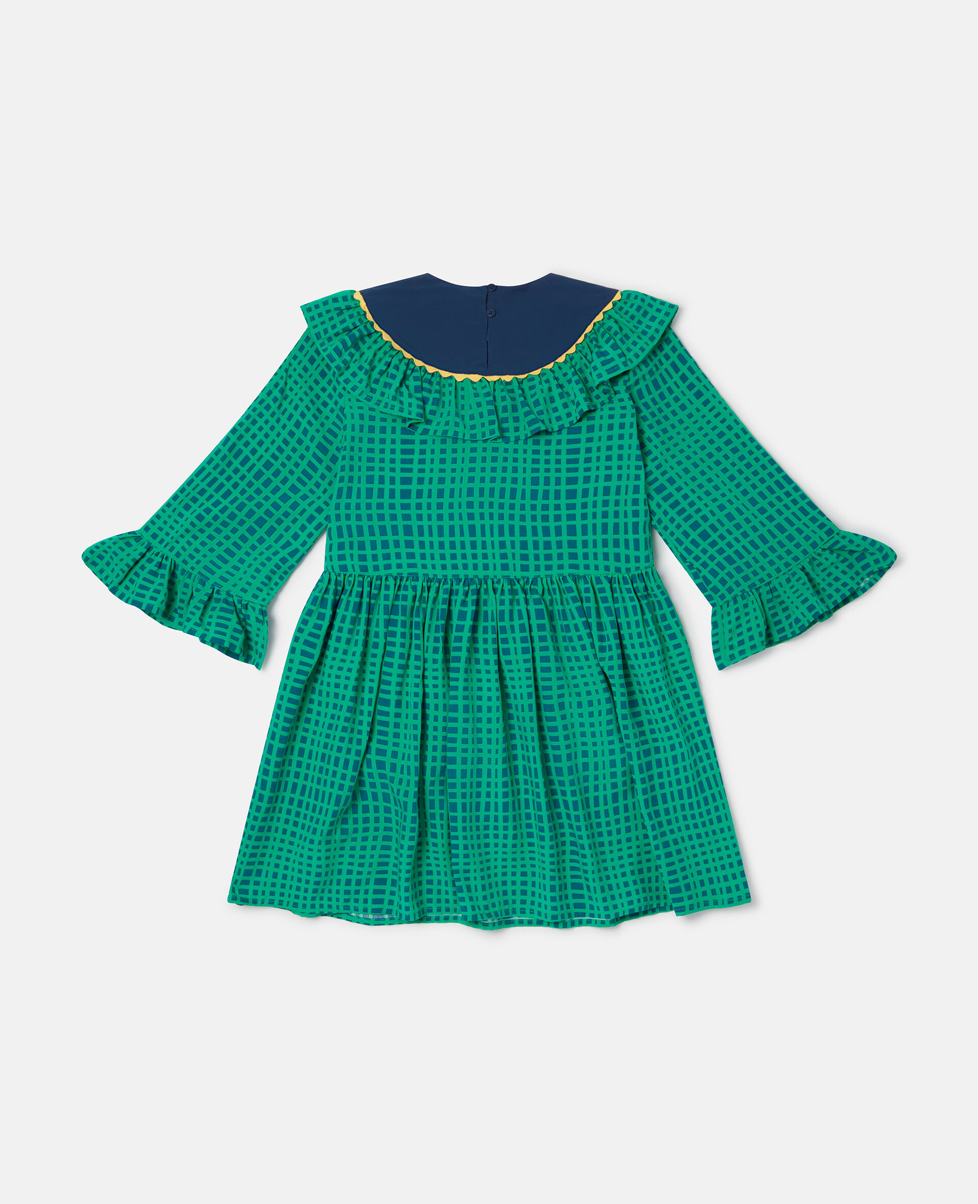 Robe a col imprime carreaux et fleur folklorique-Vert-large image number 2