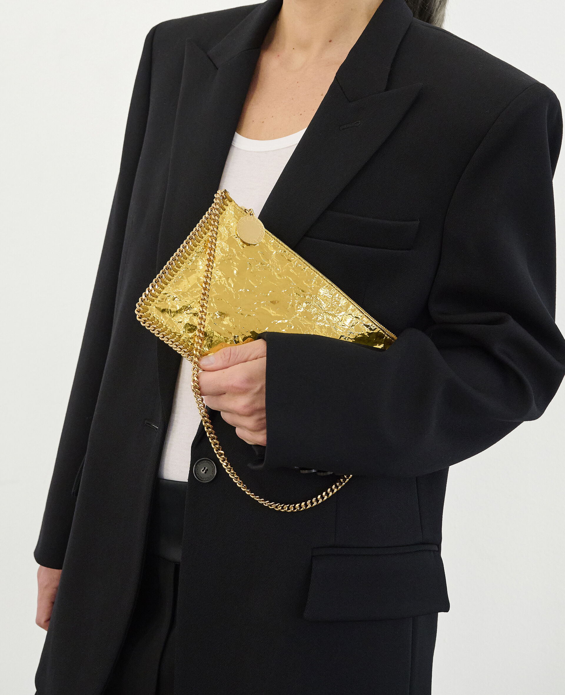 Crinkled Metallic Falabella Wallet Crossbody Bag-Gold-large image number 6