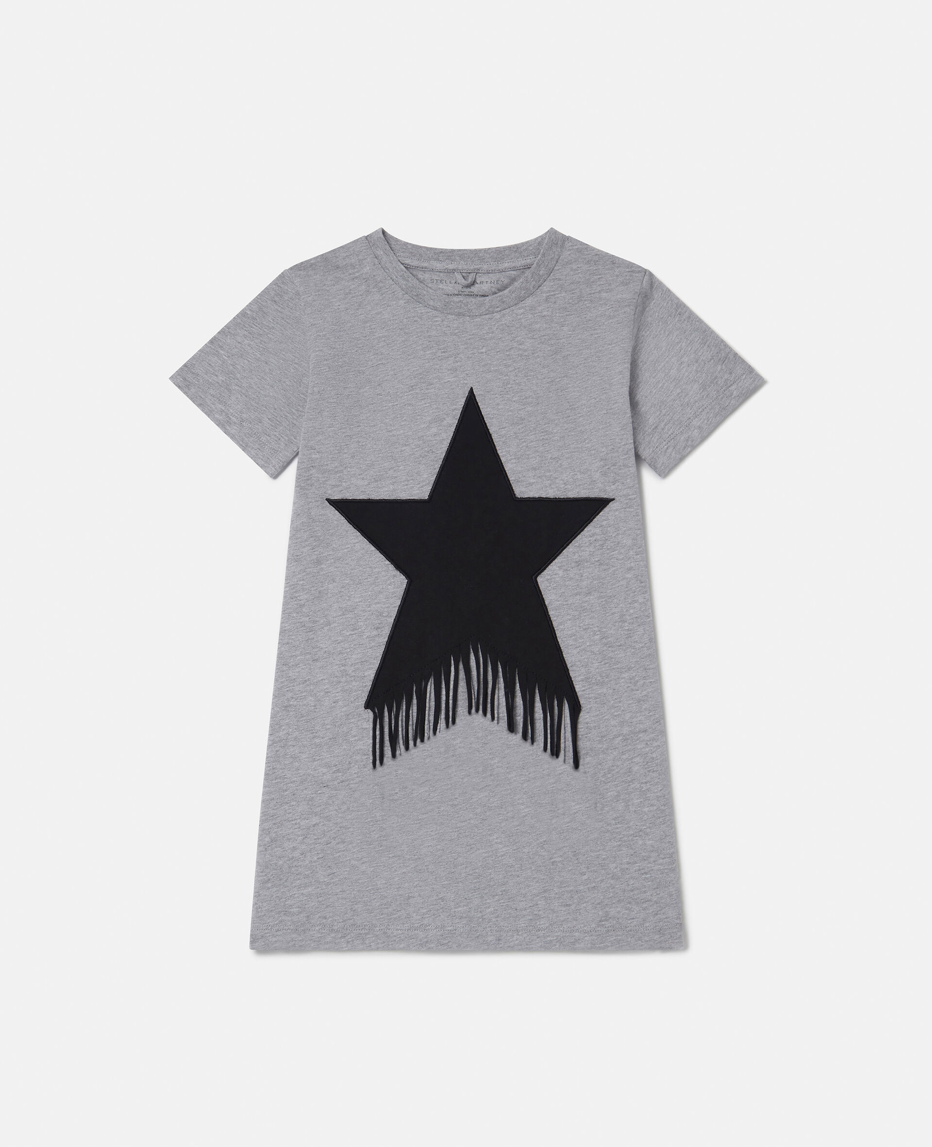 Star Graphic Fringed T-Shirt Dress-Grey-medium