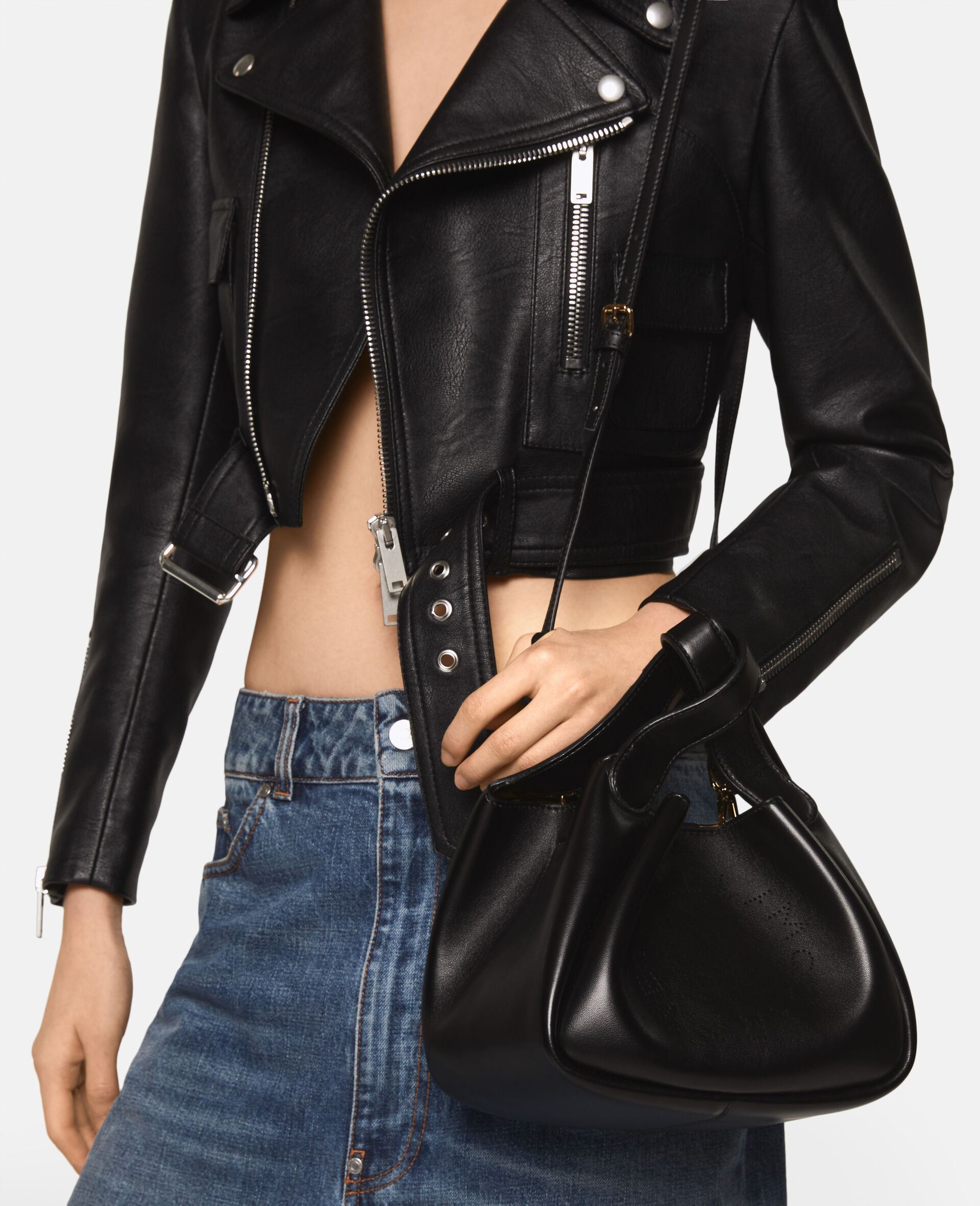 Logo Double Top Handle Crossbody Bag -Black-large image number 1