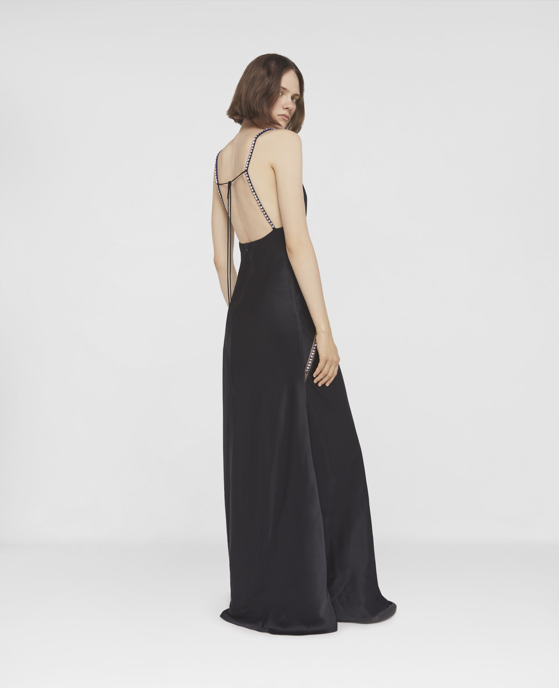 Crystal Frame Double Satin A-Line Maxi Dress-Black-large image number 4