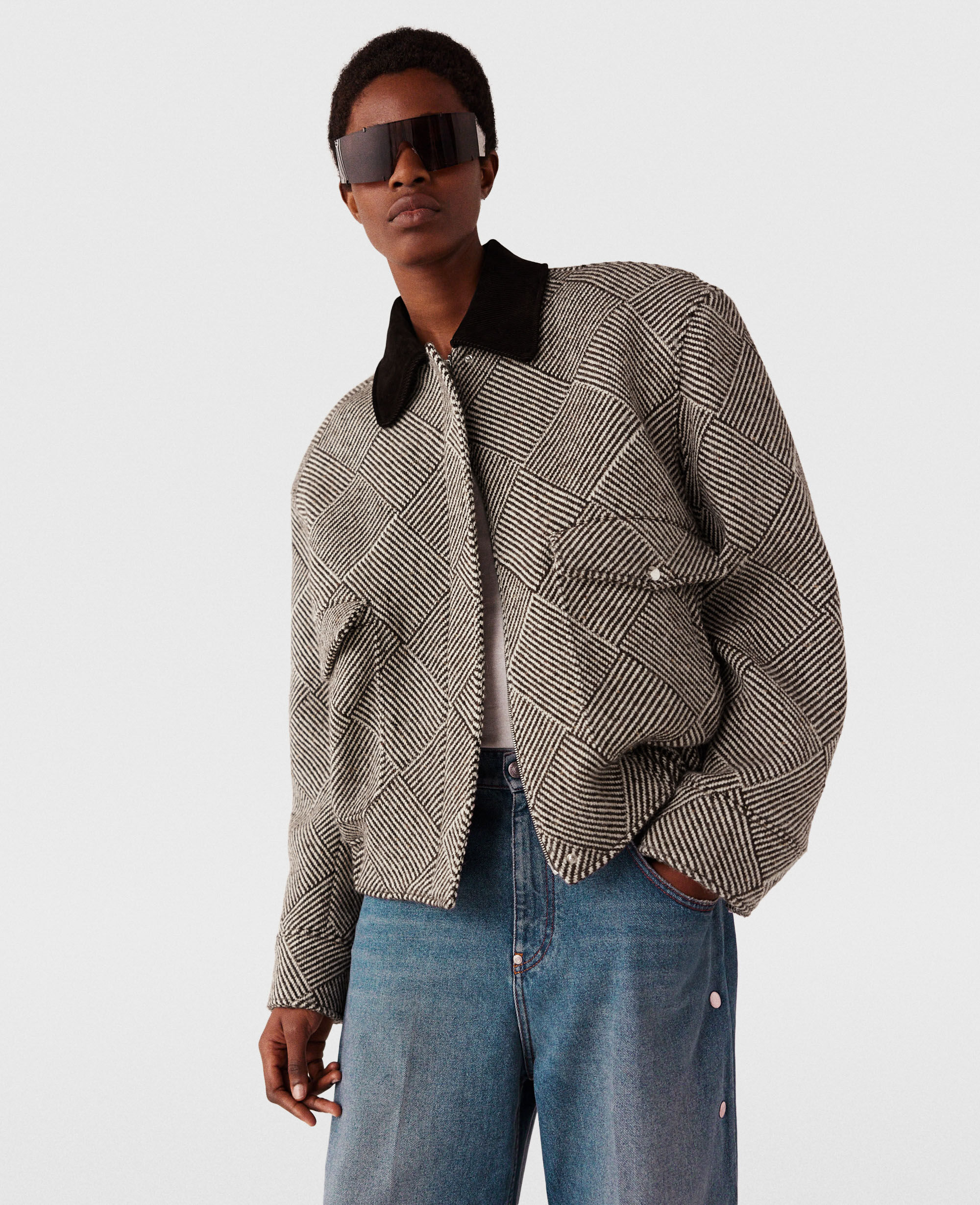 Stella Mccartney Oversized Tweed Bomber Jacket Woman Beige Tweed Size 36