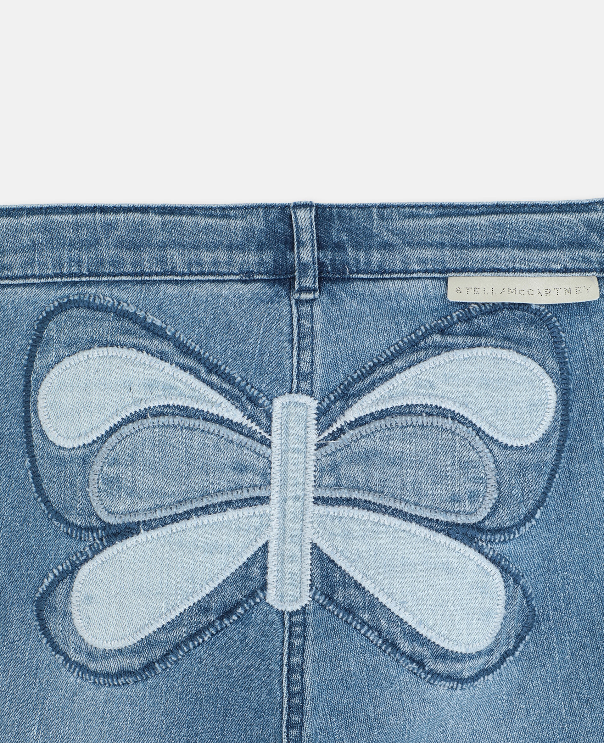 Butterfly Patch Flared Denim Trousers-Blue-large image number 2