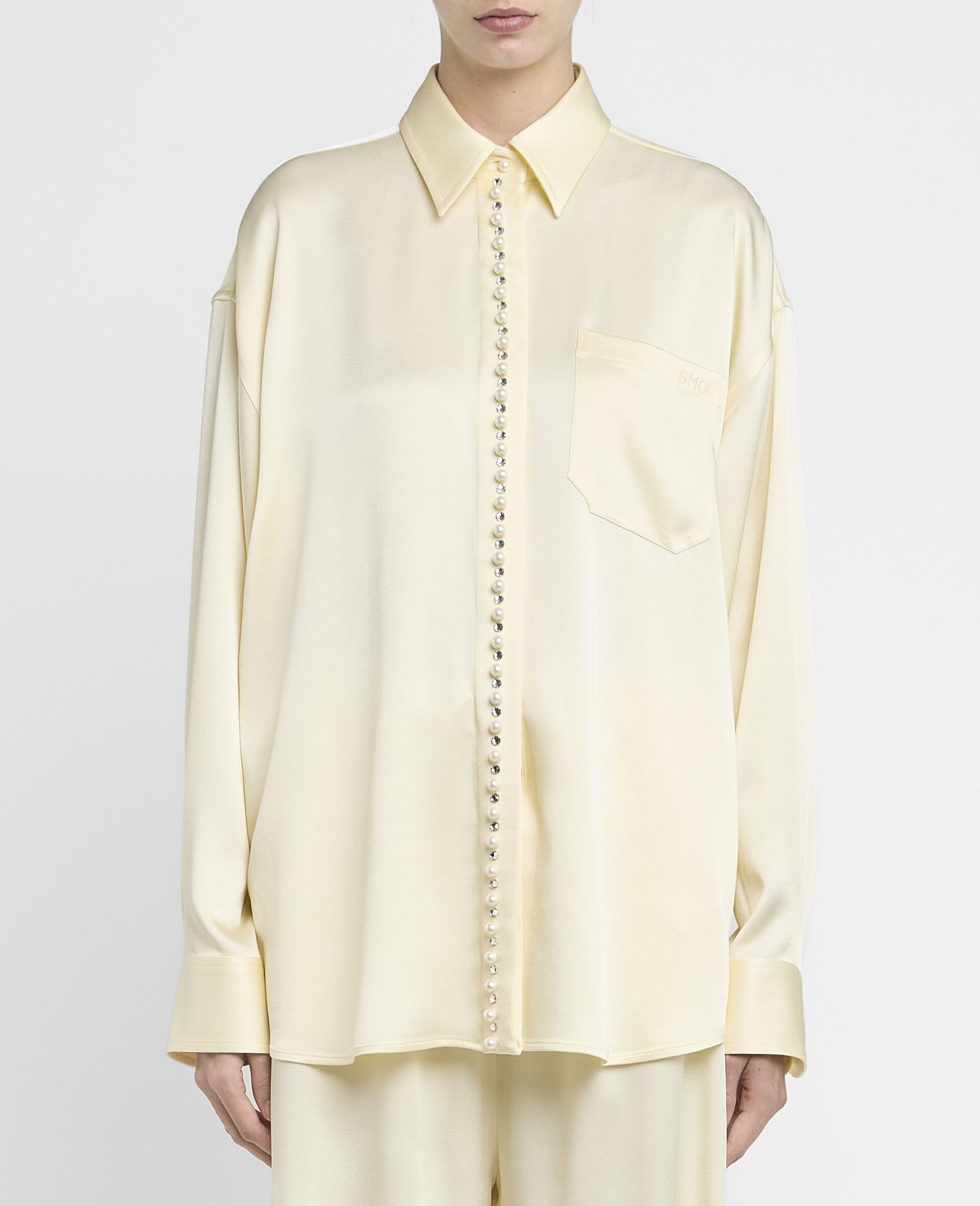 Oversize-Hemd aus Satin mit Perlmutt-Knopfverschluss-Gelb-large image number 9