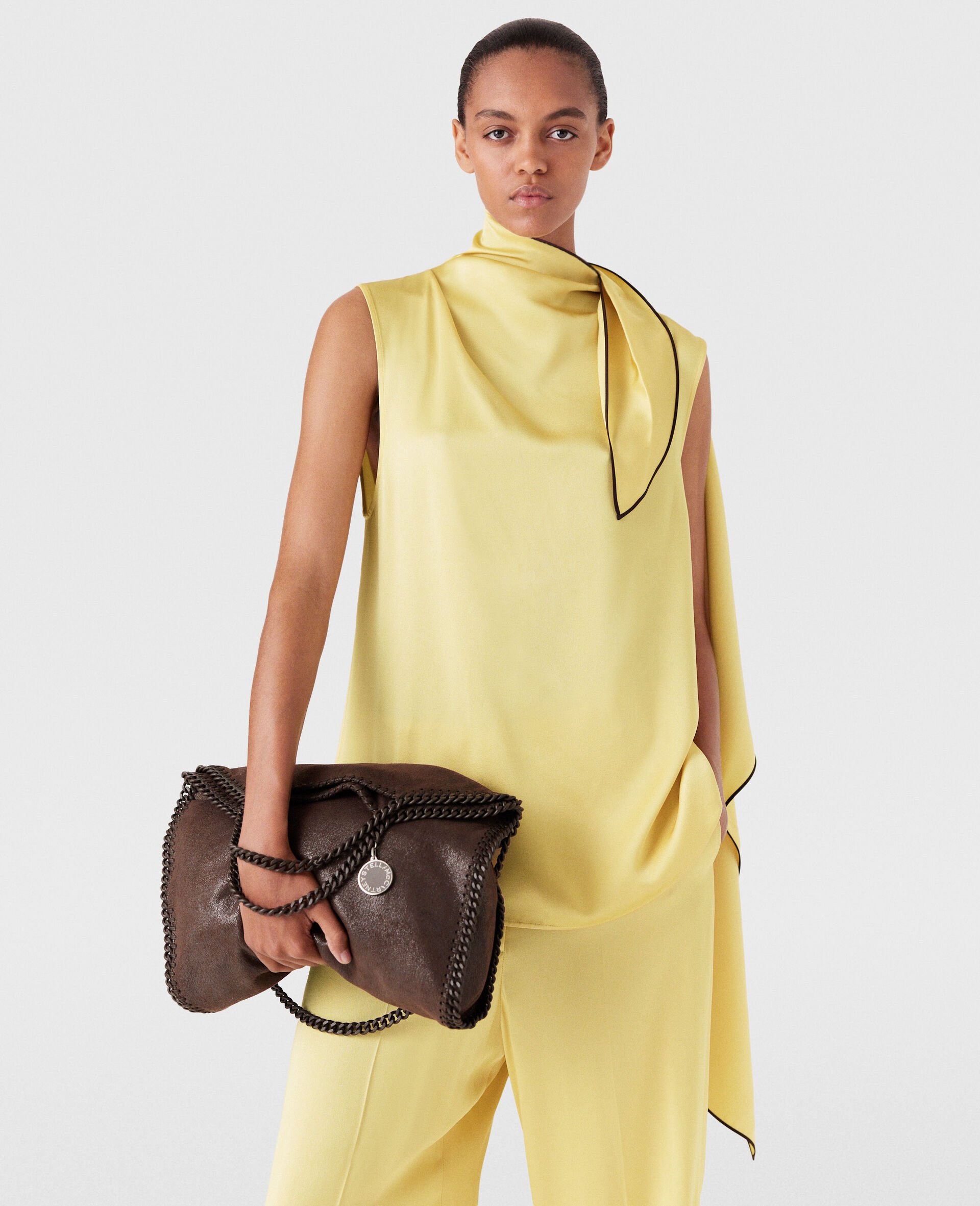 Tie Neck Top-Yellow-model