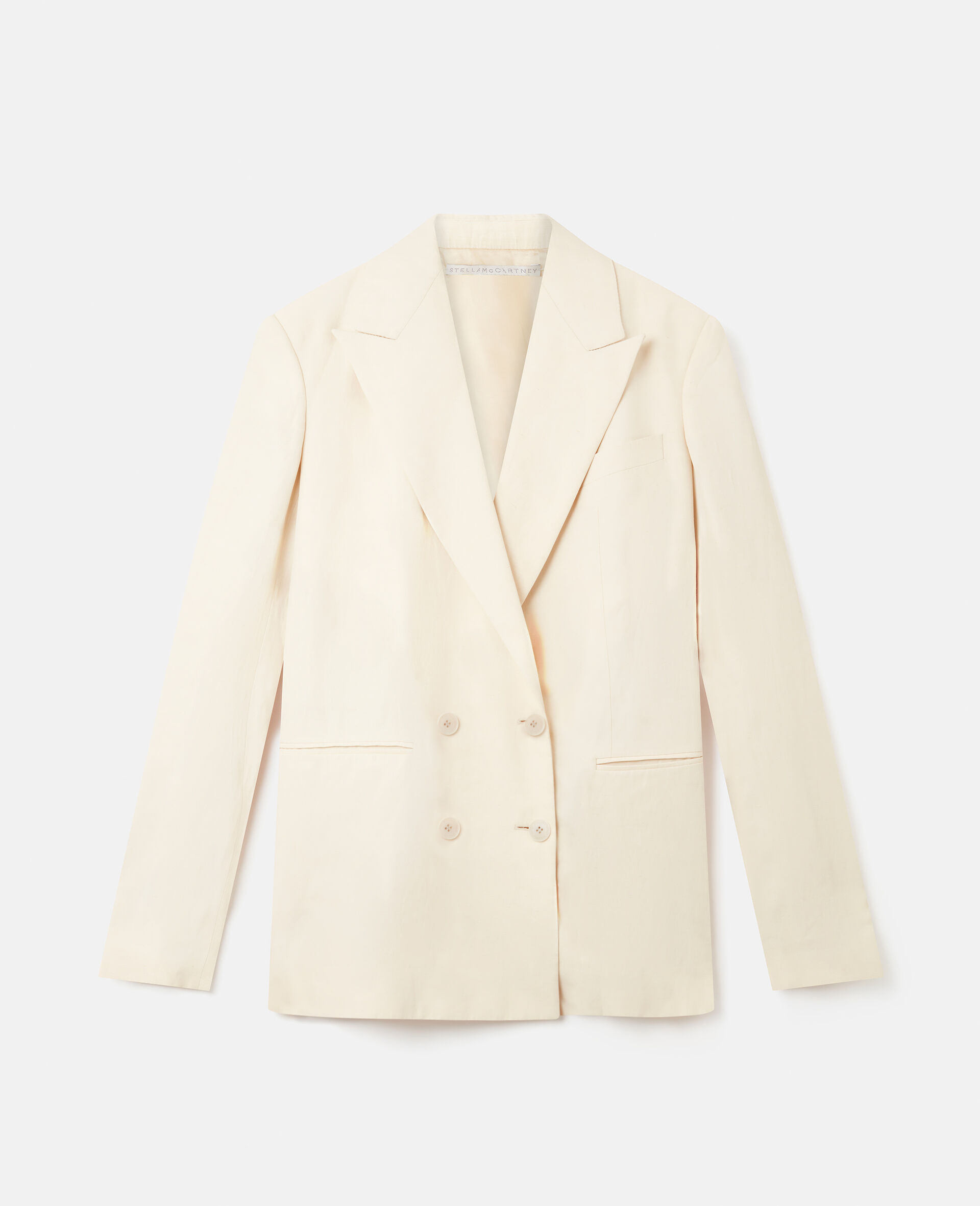 Fluid Linen Double-Breasted Blazer-Beige-large image number 0