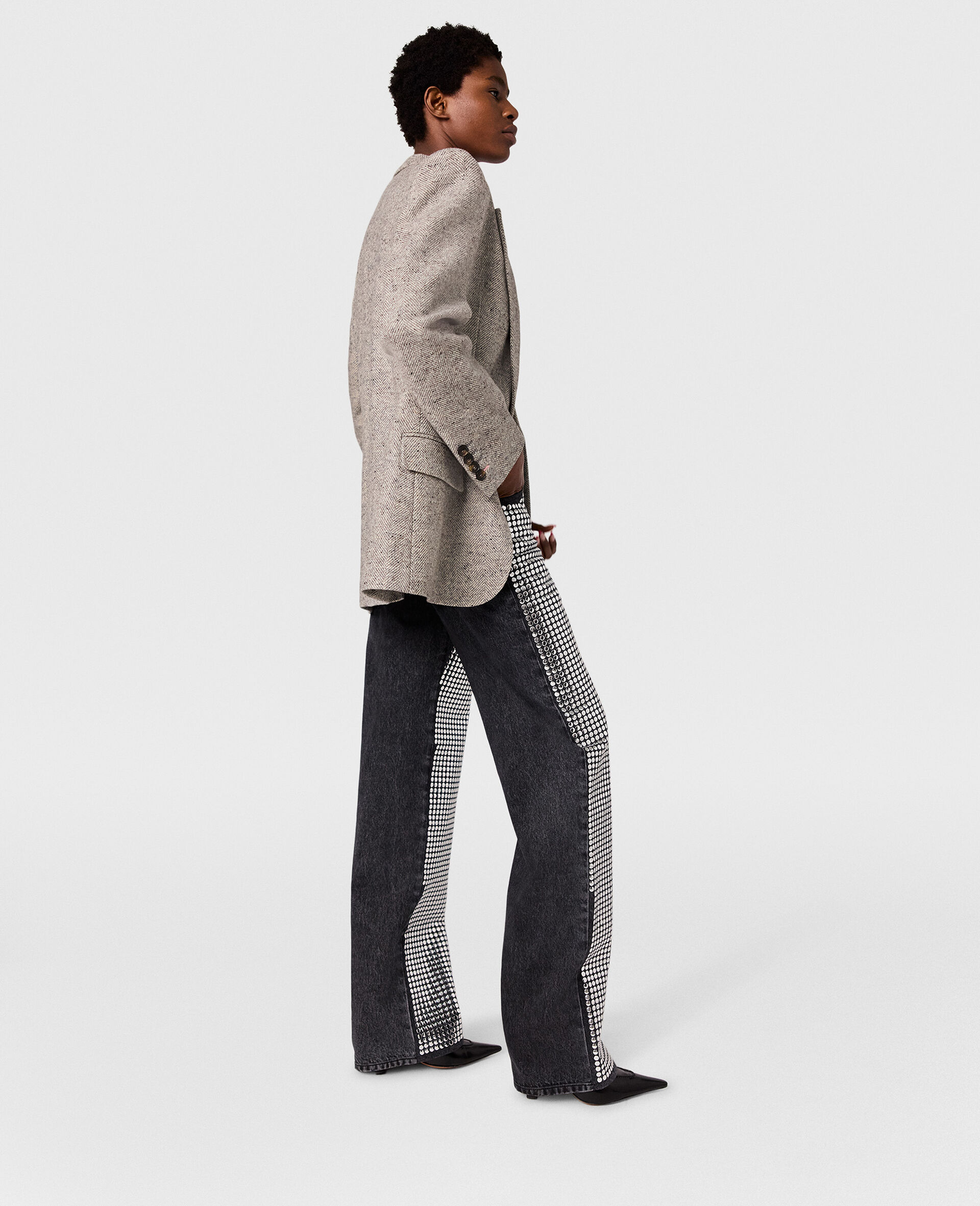 Mirror-Embellished Denim Chap Jeans-Grey-large image number 2