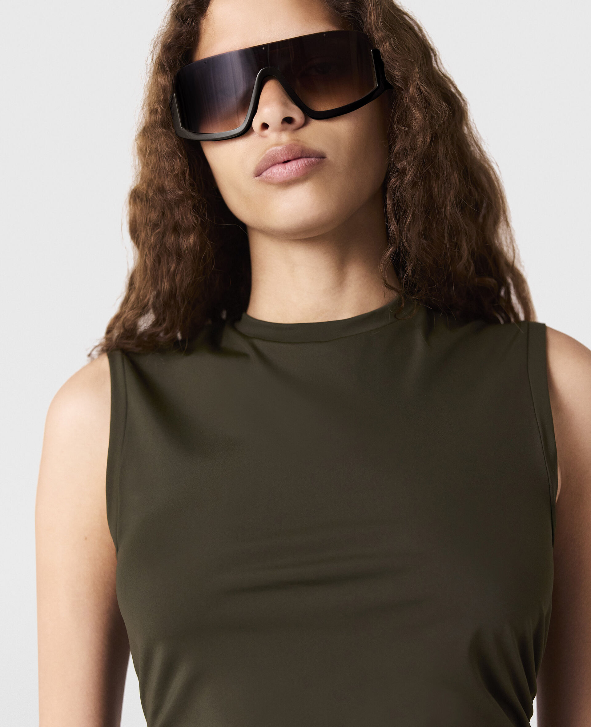 Sleeveless Crewneck Twist Mesh Midi Dress-Green-large image number 3