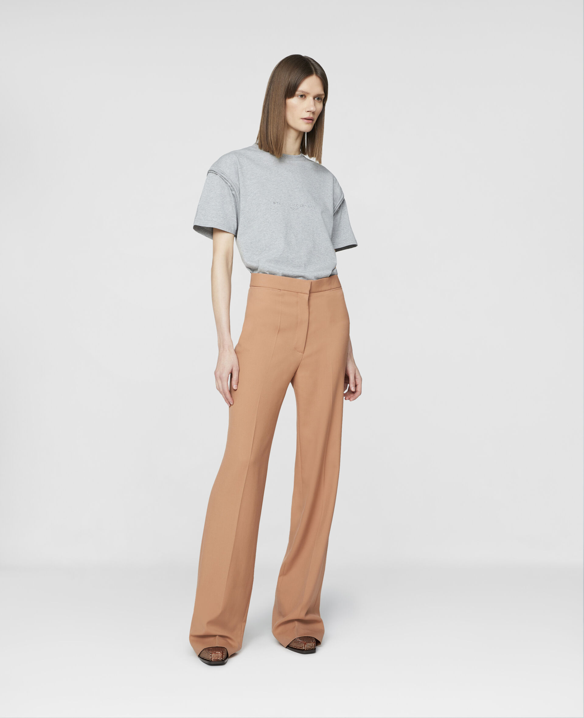 Wool Tailored Trousers-Brown-large image number 1