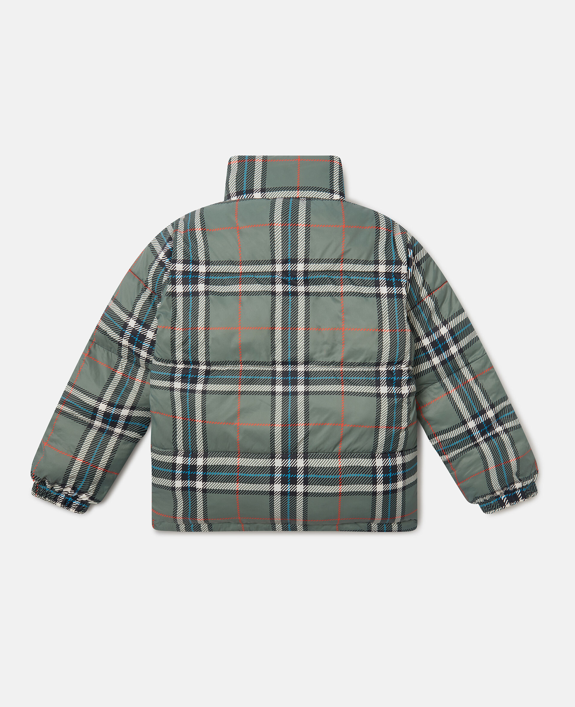 Check Lining High-Neck Puffer Coat-Green-large image number 2